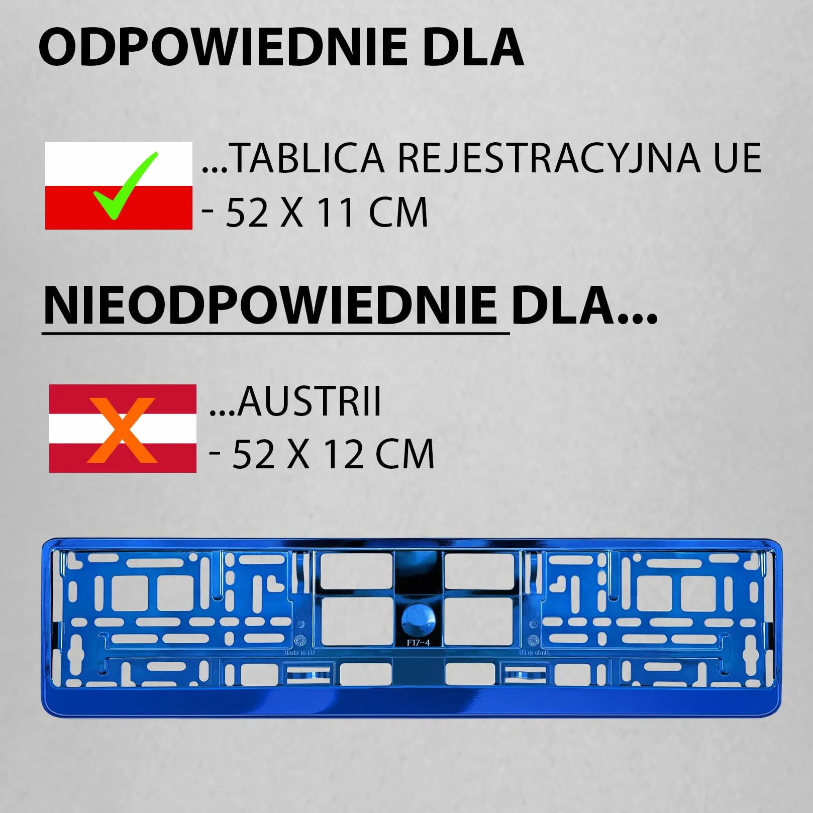 Uchwyt tablicy rejestracyjnej niebieski chrom 520x110 mm Ramka do tablic rejestracyjnych uniwersalny
