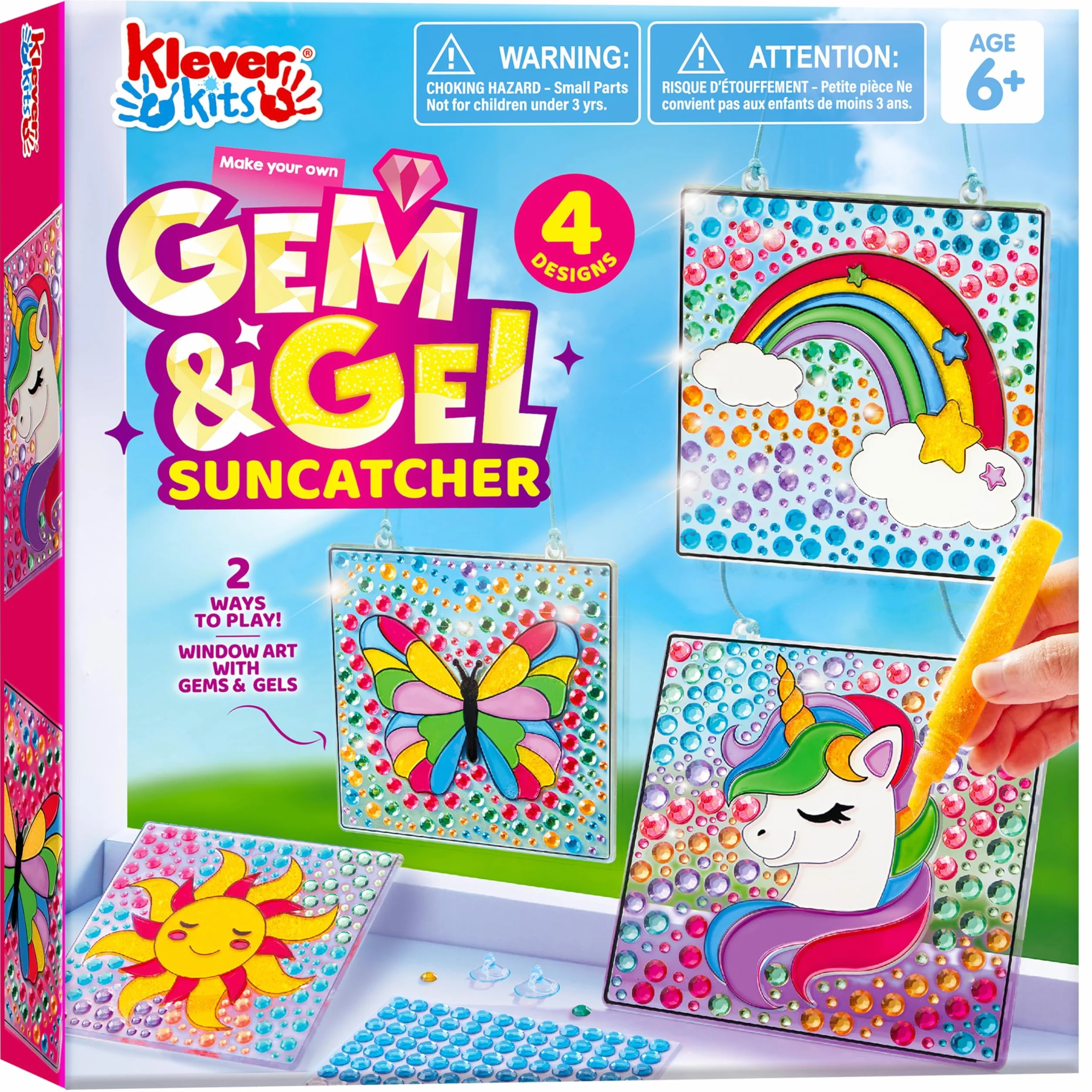 Klever Kits Zestaw do robótek Suncatcher dla dzieci w wieku 6 7 8 9-12 lat, 4-częściowy zestaw do malowania klejnotów: Słońce, Jednoróg, Motyl, Tęcza z oknem, długopisy, prezent urodzinowy dla