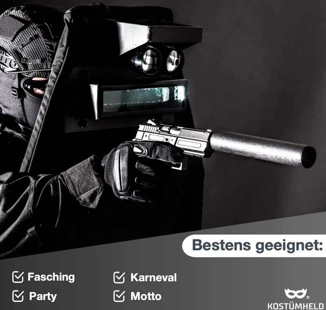 3 x pistolet z tłumikiem, kostium dla dorosłych 6 mm, na karnawał, pistolet tajny agent, Lara Croft, SWAT, Tomb Raider, policja (3X)