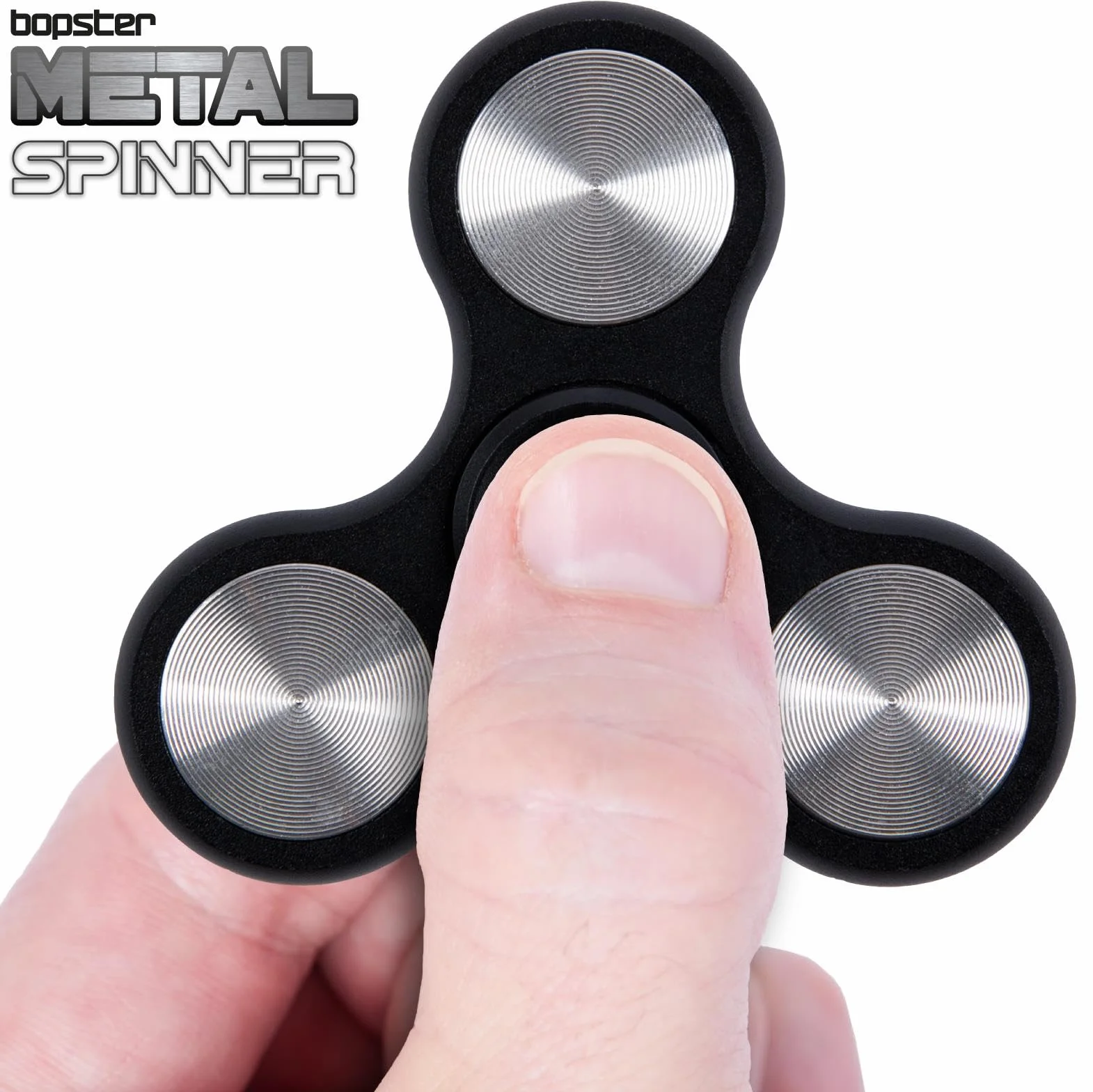 bopster Metalowy spinner, ręczny spinner, Tri-Fidget, dla dzieci i dorosłych, czas wirowania 4+ minut, 73 g, gładka zabawka biurkowa do radzenia sobie ze stresem, koncentracji, kolor czarny