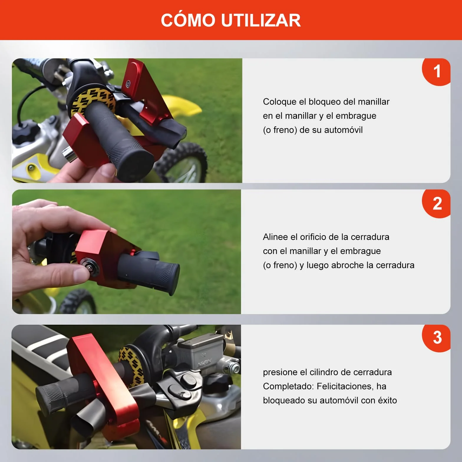 Heavy Duty Motorcycle Lock, Alloy Aluminum Anti-Theft, One Touch Lock Clip for Motorbikes, Scooters, Off-road, Red