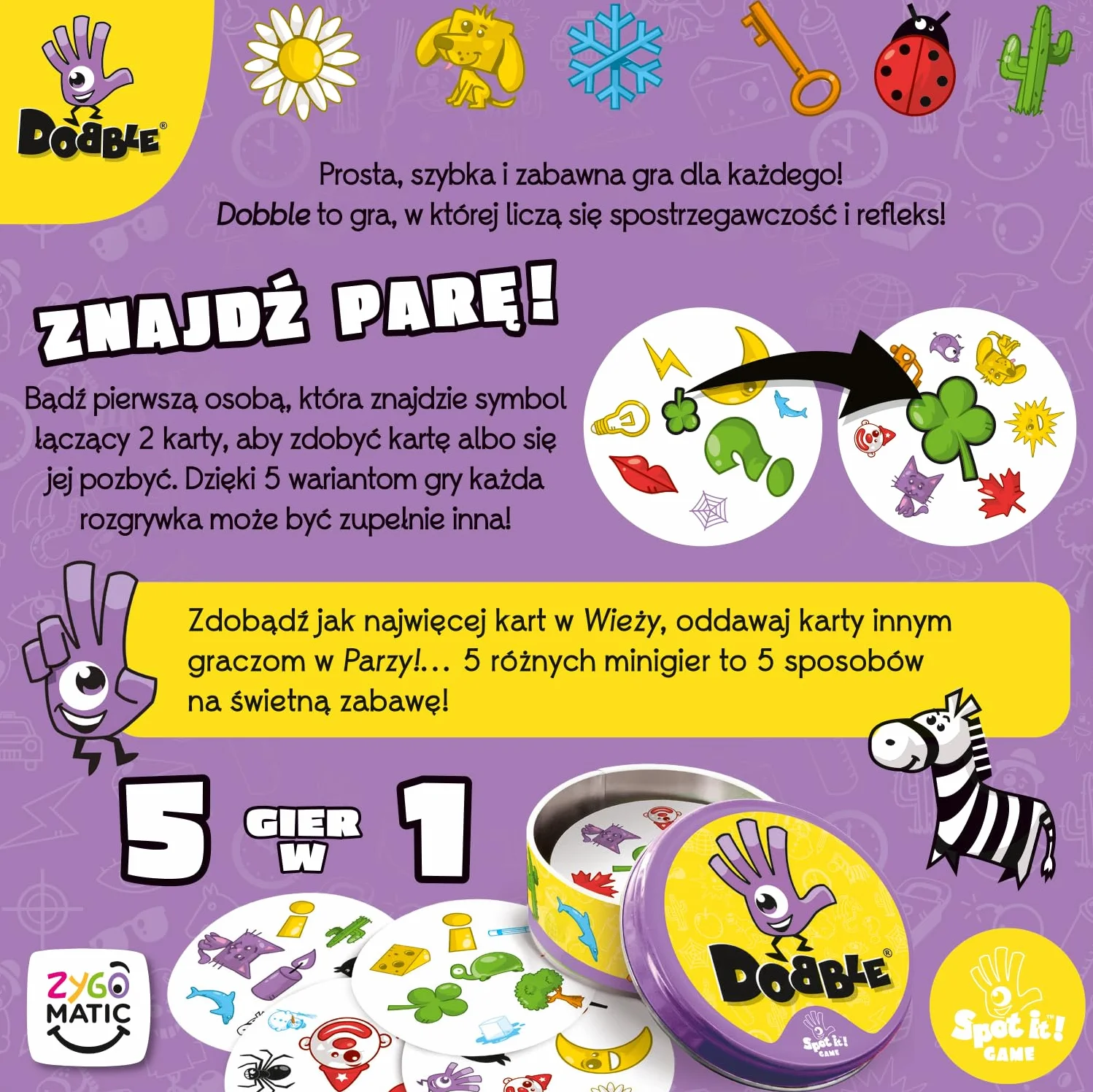 Rebel | Dobble (nowa edycja polska) | Gra rodzinna | Dla dzieci i dorosłych | Na imprezę | Wiek 6+