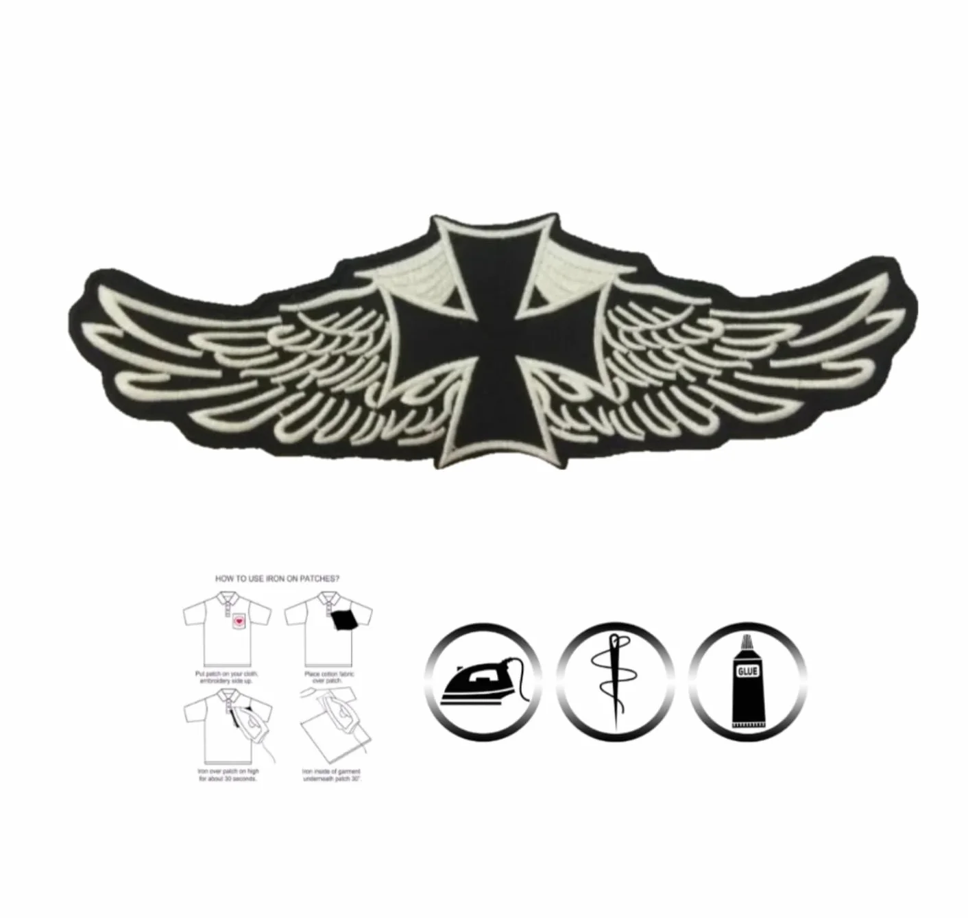 Krzyż Chopper Biker - Naszywka Haftowana łatka, naszywka dla motocyklistów haftujących na Pilot Motorcycle, do kamizelki motocyklowej, do dekoracji odzieży motocyklowej, odzieży motocyklowej