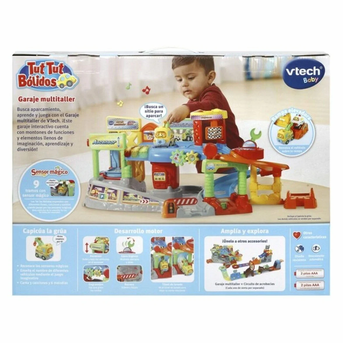 VTech Multi-Workshop Garage TutTut Bolids, zestaw do zabawy warsztat mechaniczny z różnymi ścieżkami i poziomami ze światłami, głosami, piosenkami i zabawnymi dźwiękami, w zestawie żuraw samochodowy