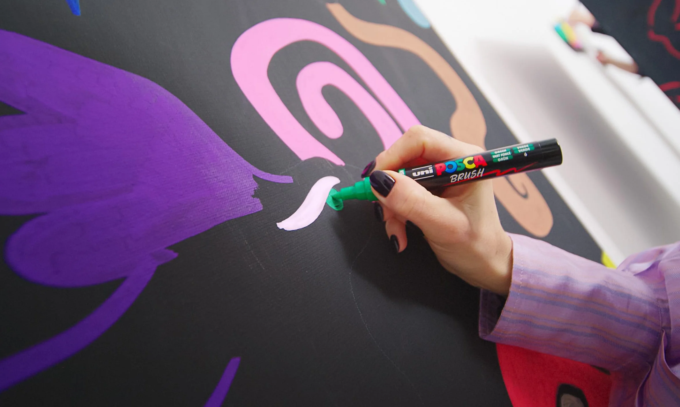 POSCA 184016 – zestaw markerów POSCA Brush Pen, 16 pisaków akrylowych z końcówką pędzelkową, pisaki PC-5BR do prawie każdej powierzchni