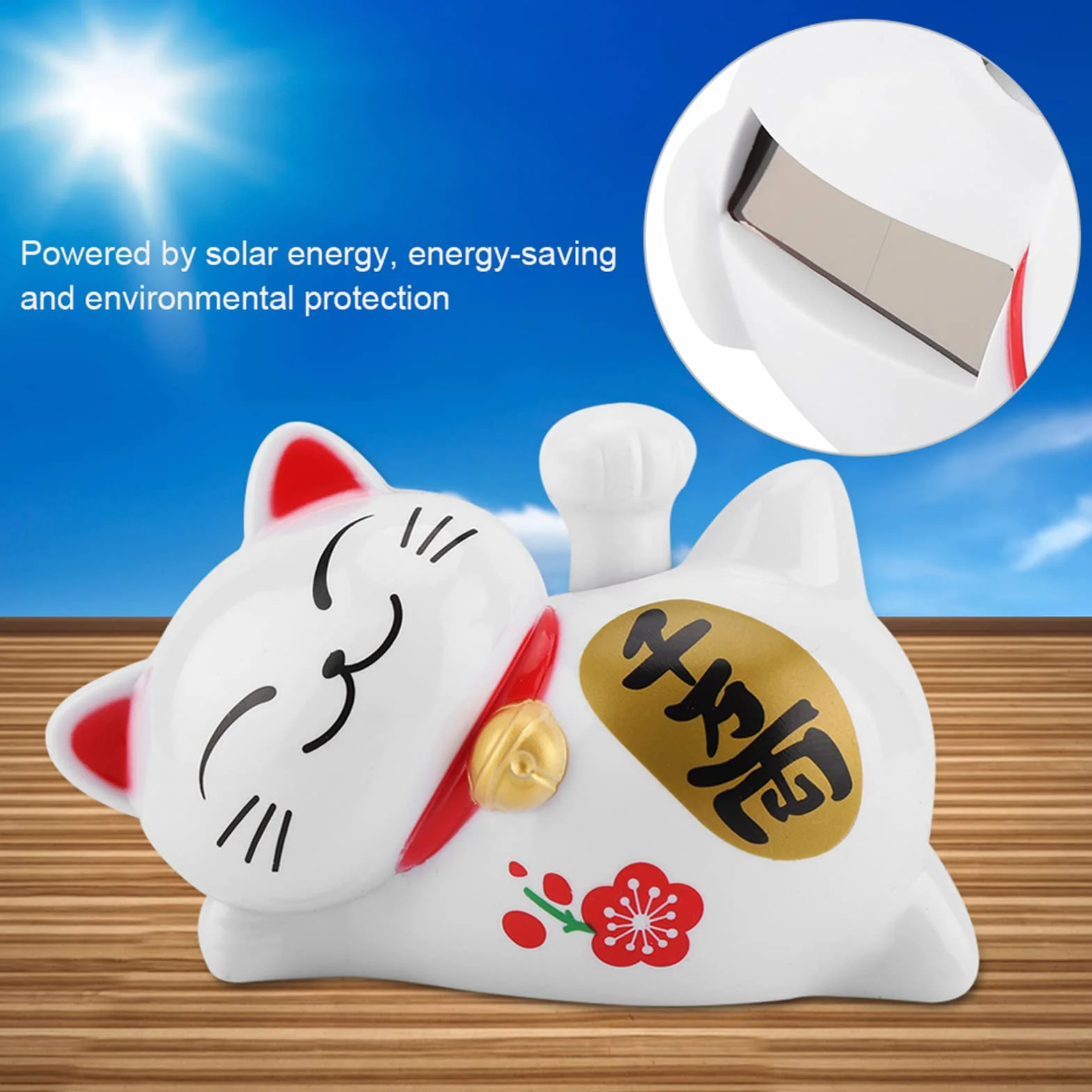 Solarbetriebene Maneki Neko LuckyCat Fortune Begr¨¹?ung Winken Arm Up Faule Liegen Reichtum Fortune Cat Home Stores Auto Feng Shui Dekor Wei?(# 2)