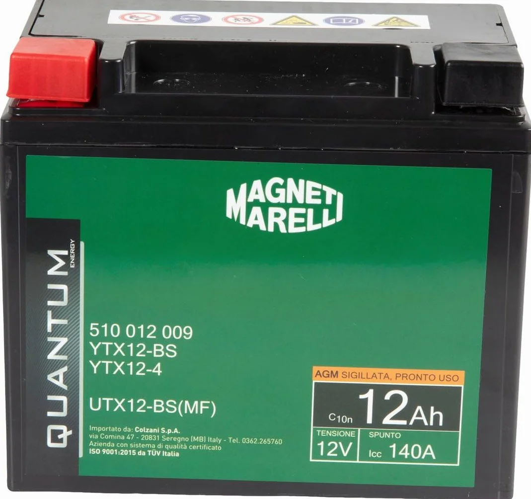 Quantum Energy Magneti Marelli akumulator motocyklowy i skuterowy 12AH 12V 140A uszczelniona technologia AGM lewy biegun dodatni