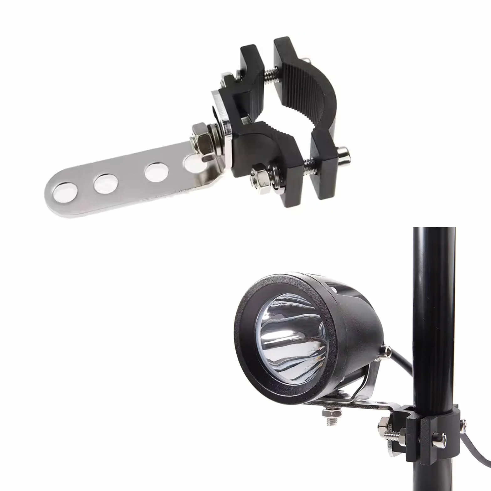 2 sztuki uchwytów na reflektory motocyklowe, uchwyt na okrągłą rurę, regulowany przedni widelec, uchwyt lampy, regulowany w zakresie 18-30 mm, do pojazdów terenowych, motocykli i skuterów