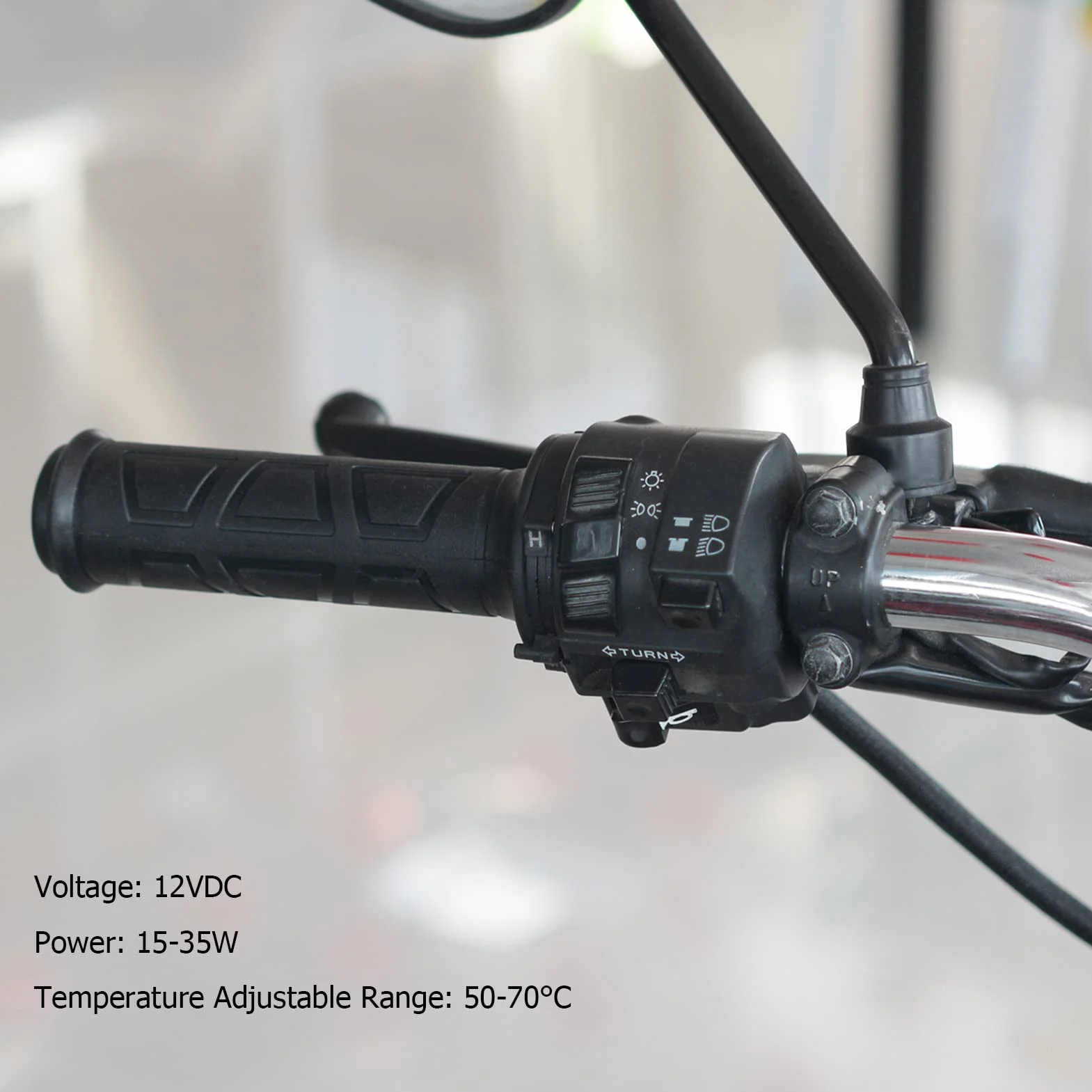 KIMISS Elektryczne ogrzewane uchwyty do motocykla 12V DC 15-35W, regulacja temperatury, dla kierownicy 22mm, skutery ATV