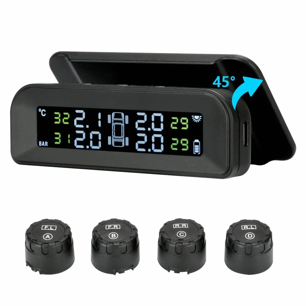 Jansite TPMS solarny system kontroli ciśnienia w oponach 22–87 Psi 4 czujniki zewnętrzne bezprzewodowy alarm