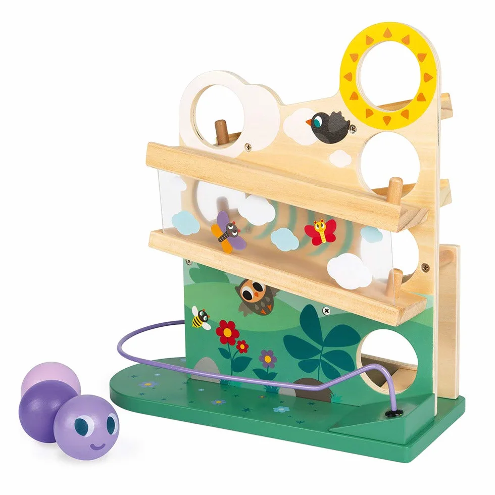 Janod - Wooden Caterpillar Ball Track - Toddler Manipulation and Dexterity Toy - For children from the Age of 1, 08055, Multicolored
