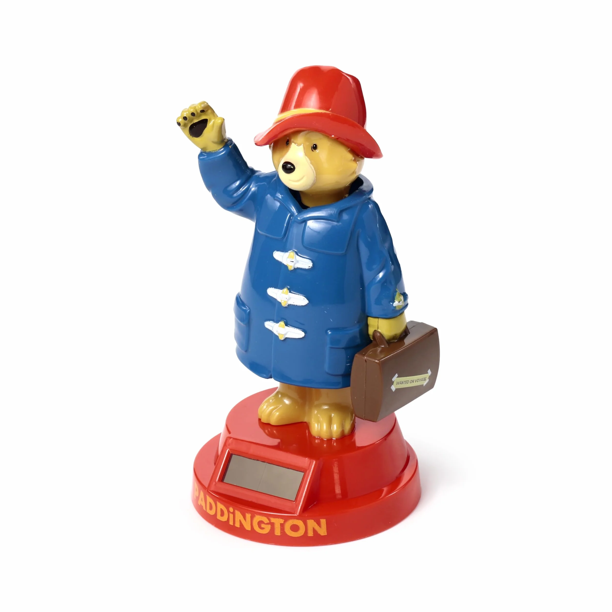Paddington nied?wied? solarna figurka ko?ysz?ca si?, niebieski p?aszcz, czerwona podstawa