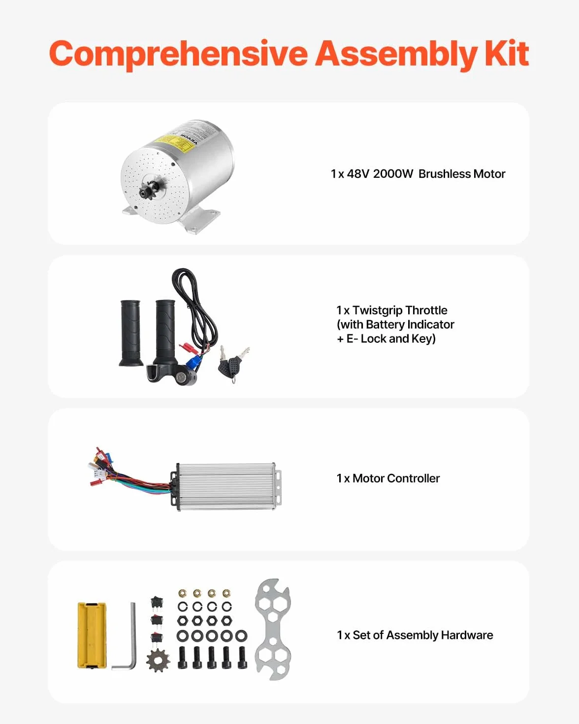 VEVOR Bezszczotkowy silnik elektryczny 2000W 48V 4300 RPM z regulatorem prędkości do gokartów