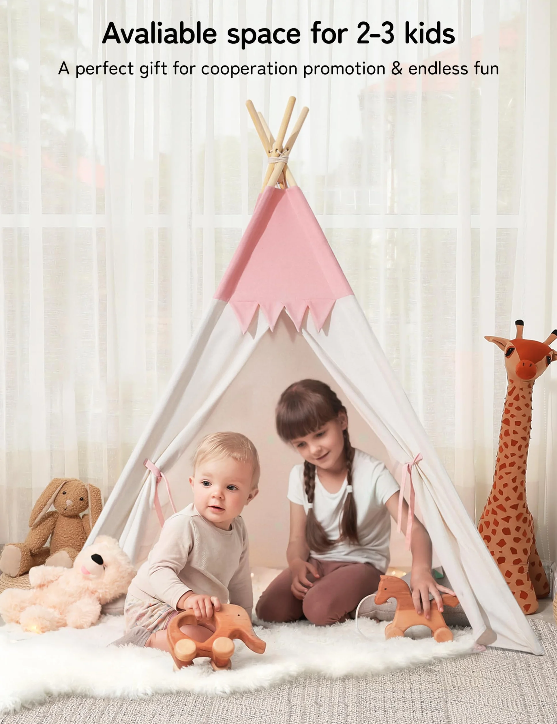 besrey Tipi namiot dla dzieci, Tippi namiot dziecięcy, do wnętrz, tipi dla dzieci, przytulny kącik, namiot do zabawy dla dziewczynek (różowy + biały)