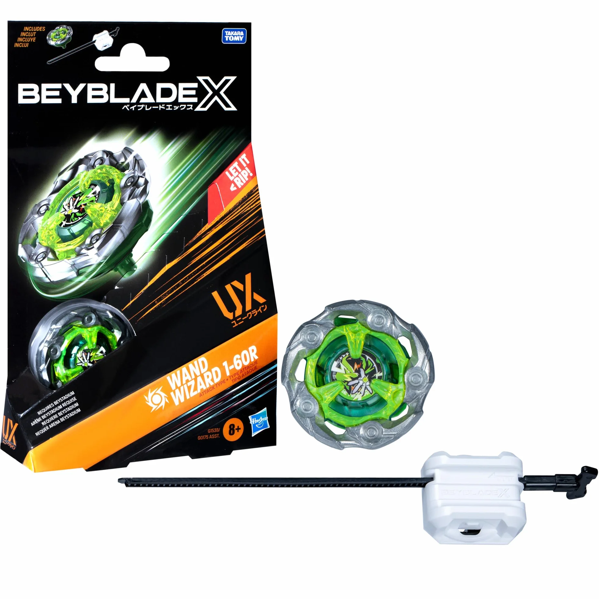 Pakiet startowy Beyblade X Wand Wizard 1-60R UX, bączek i wyrzutnia