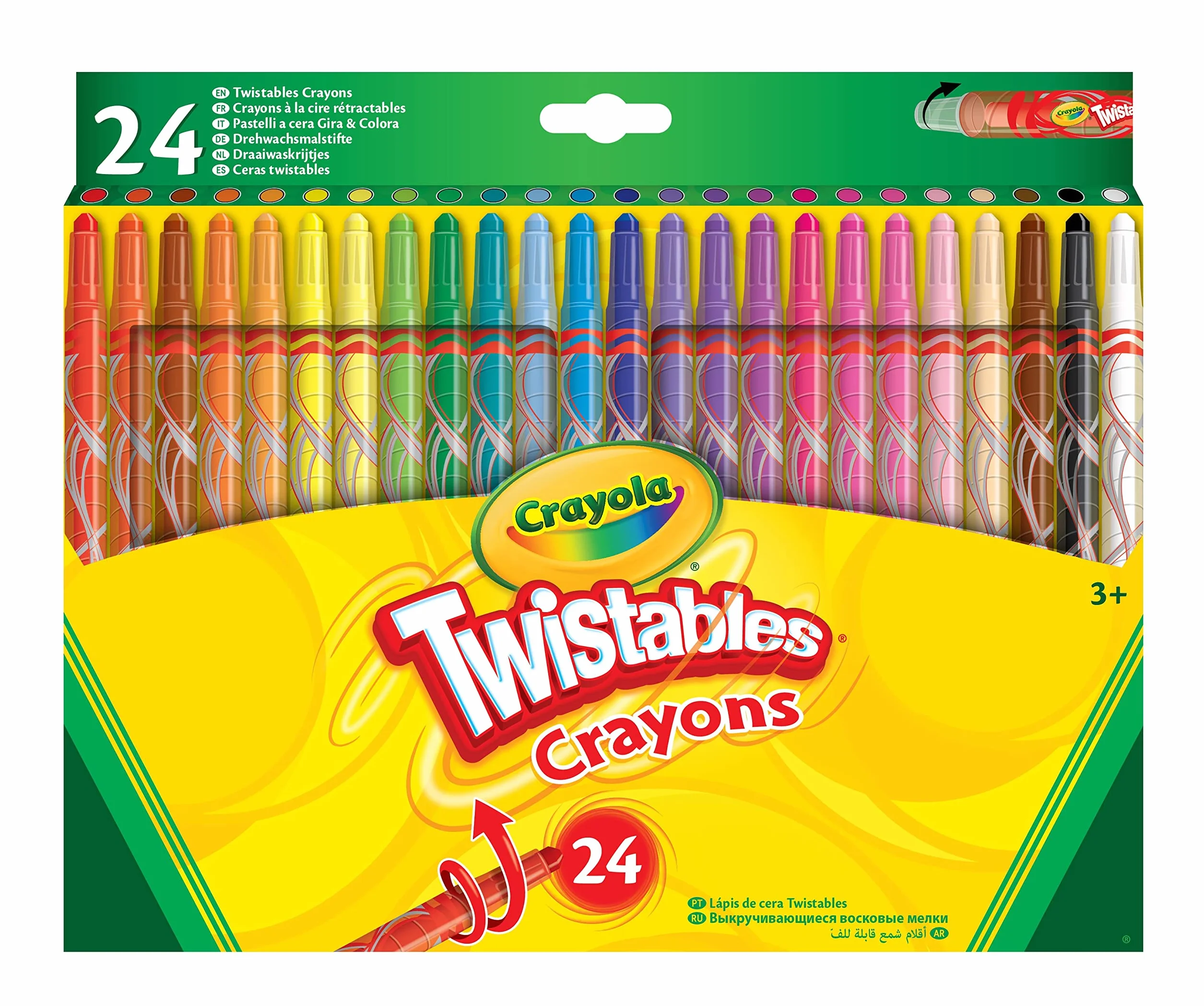 CRAYOLA Kredki do kolorowania Twistables – różne kolory (24 sztuki), wystarczy skręcić, aby uzyskać więcej zabawy z kolorowaniem – bez konieczności ostrzenia! Idealne dla dzieci w wieku od 3 lat