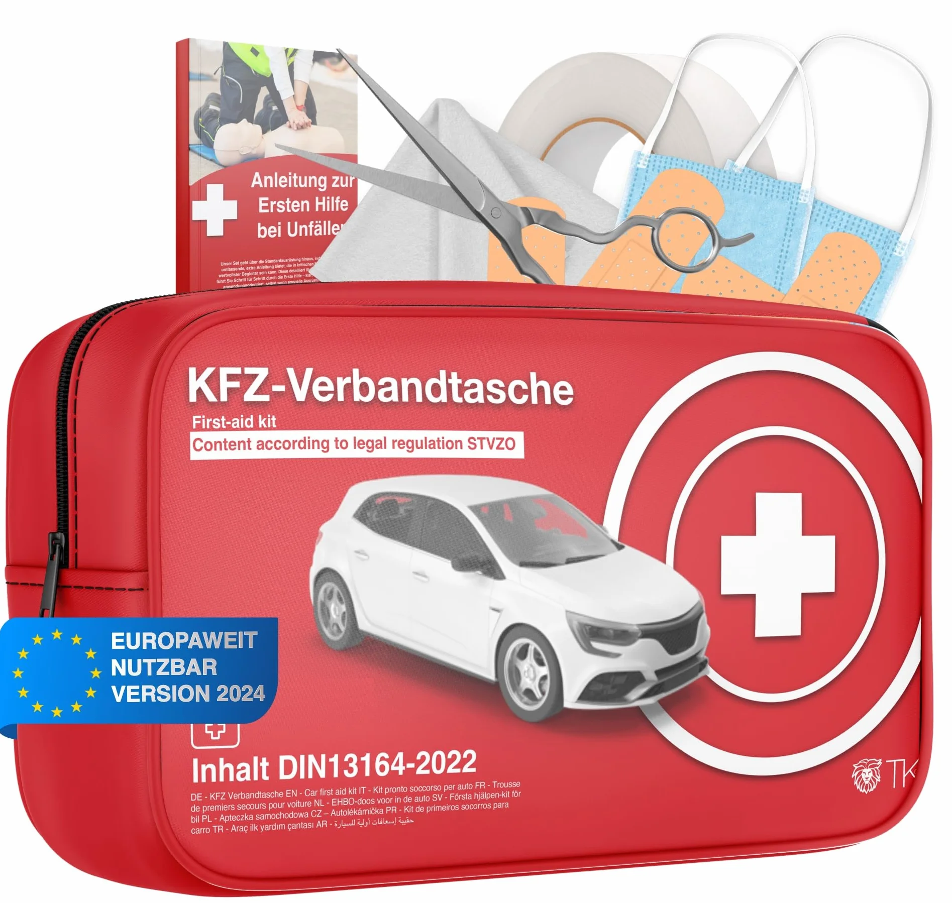 Samochodowa apteczka pierwszej pomocy TK Gruppe Timo Klingler DIN 13146 2026 2 maski medyczne