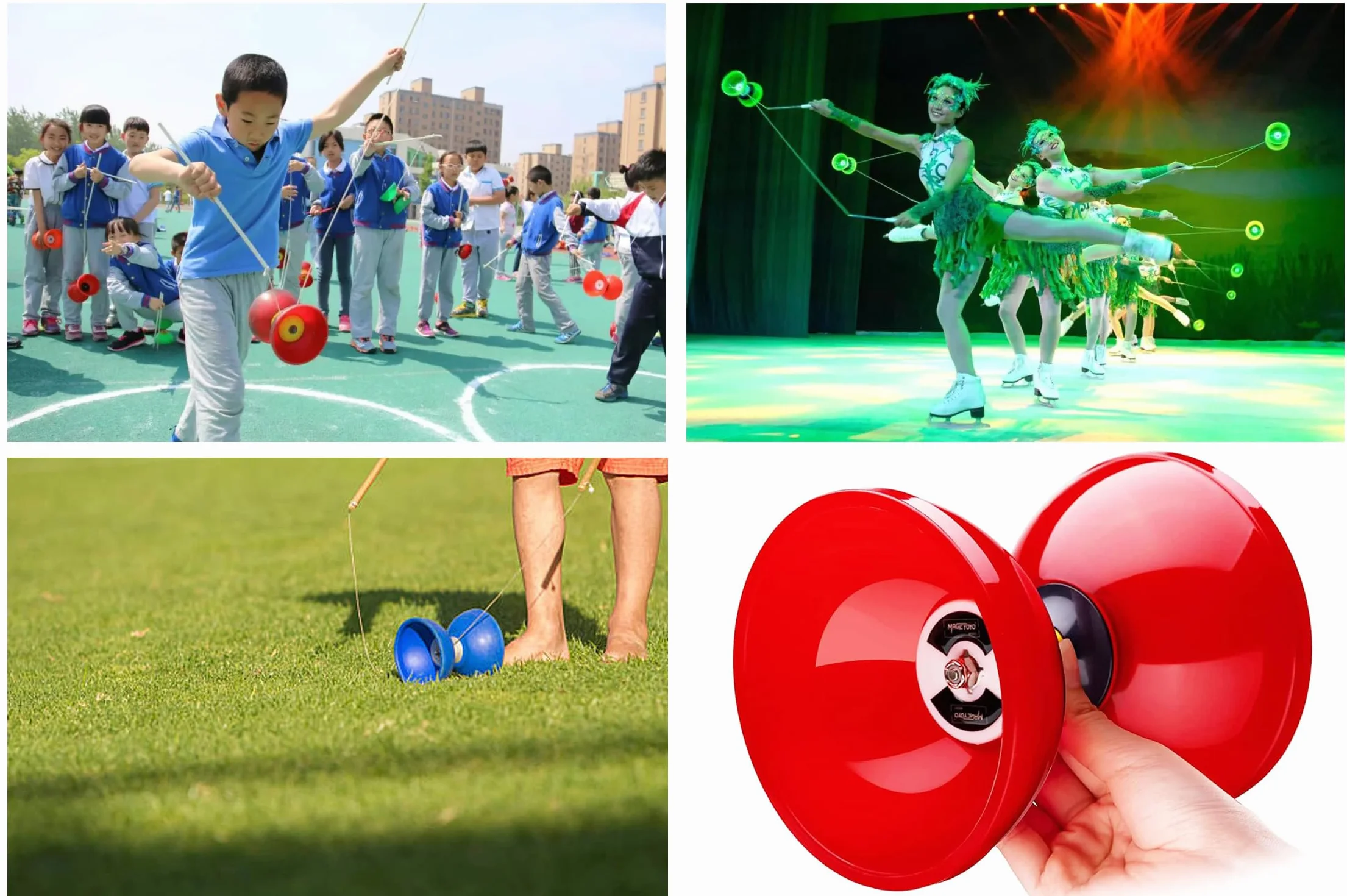 MAGICYOYO MD01 Grand Diabolo Professional potrójne łożyska z 2 parami wskaźników + 4 szpikulec, zestaw żonglerów dla dzieci, dorosłych i początkujących, czerwony