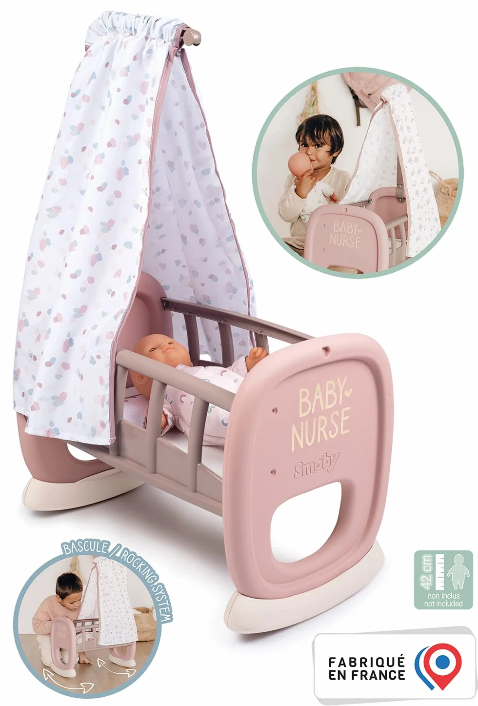Smoby Toys 220373 Baby Nurse kołyska dla lalek z niebem