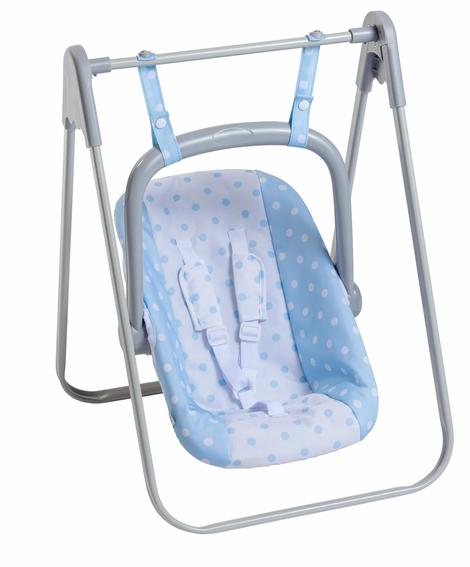 JC Toys - 2 w 1 Hamak i krzesło wielopozycyjne zdejmowane dla lalek do 45 cm, niebiesko-białe z kropkami, przenośny, lekki, zaprojektowany przez Berenguer Boutique, 3 lata