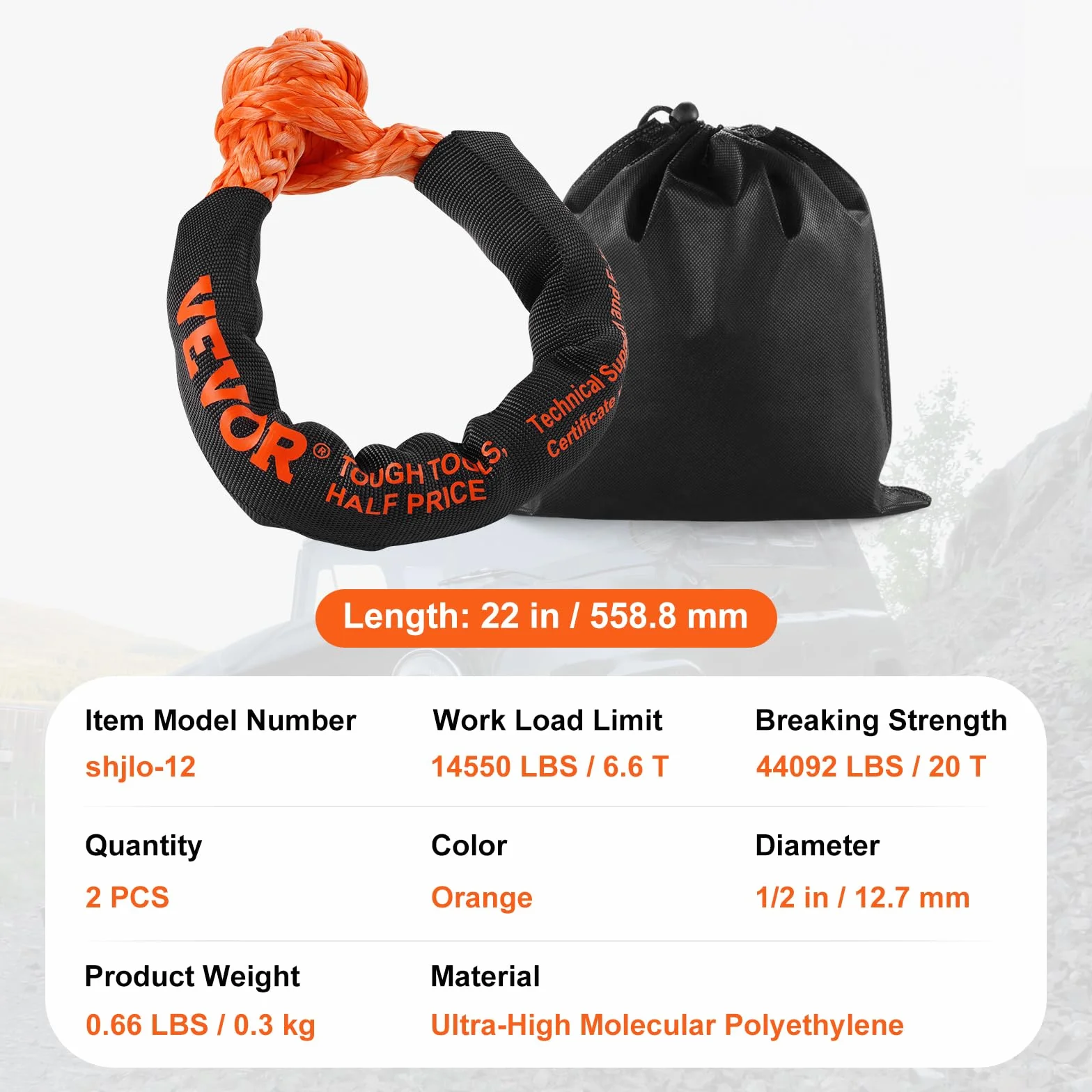 VEVOR Syntetyczna miękka szekla 20 ton 5.1 cm x 56 cm 2 sztuki kajdany holownicze do UTV ATV ciężarówek