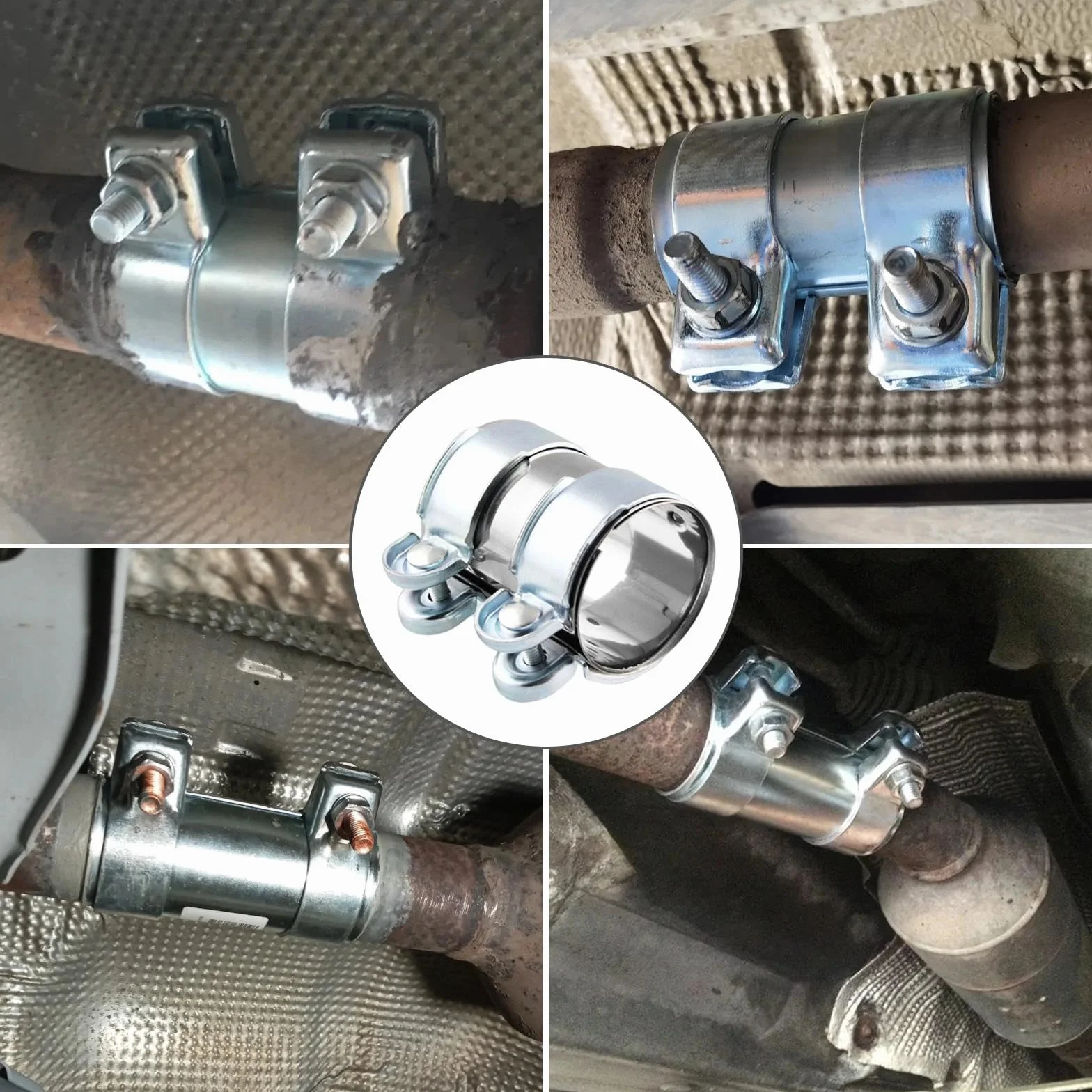 Obejma do rury wydechowej 50 mm, stal nierdzewna, łącznik rurowy, zacisk podwójny, Ø 51 mm, dł. 95 mm