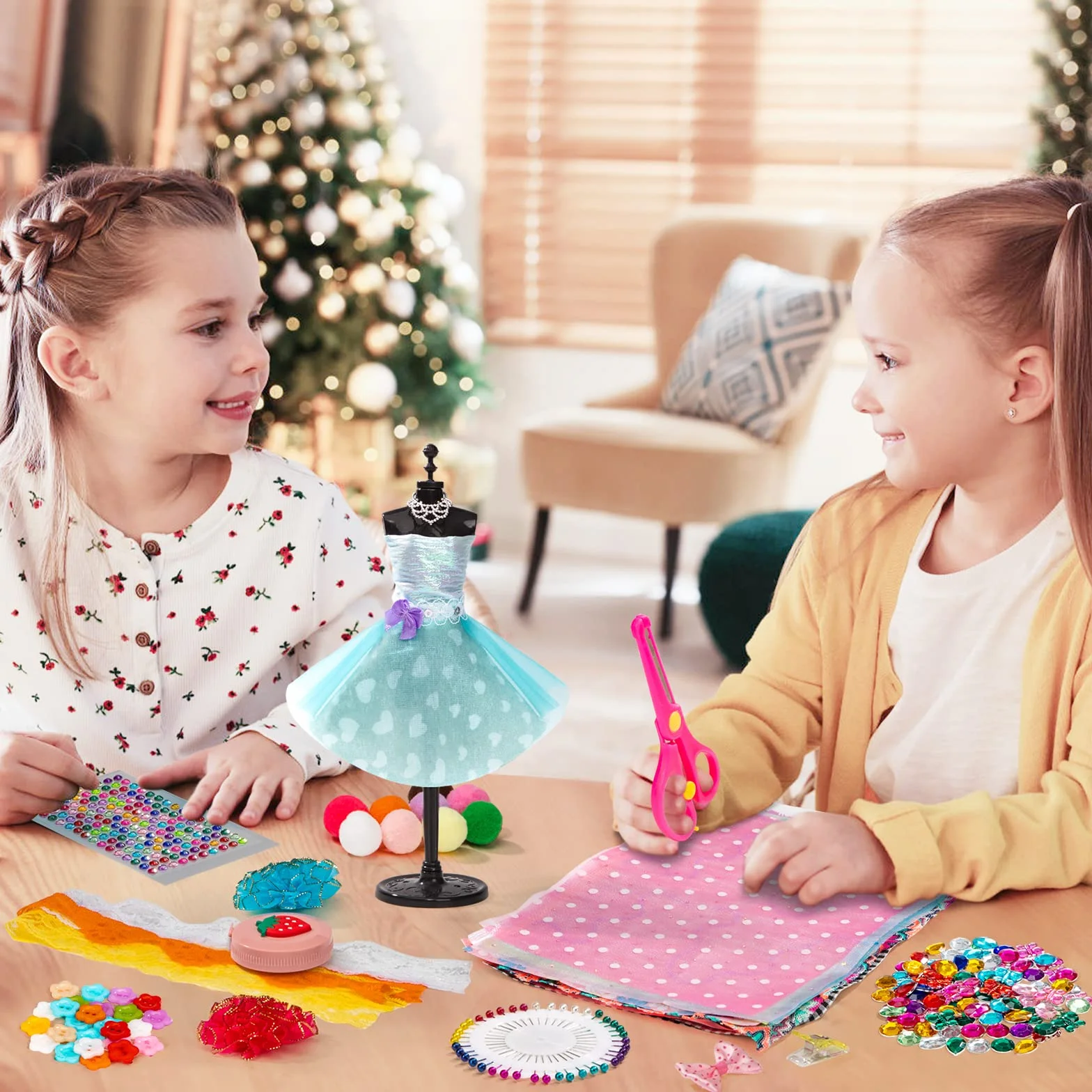 Wisplye Fashion Design Kit, kreatywny zestaw do realizacji projektów związanych z modą dla dziewczynek zawierający 3 manekiny, zestaw do szycia na pokaz mody dla dzieci, prezent urodzinowy dla dzieci