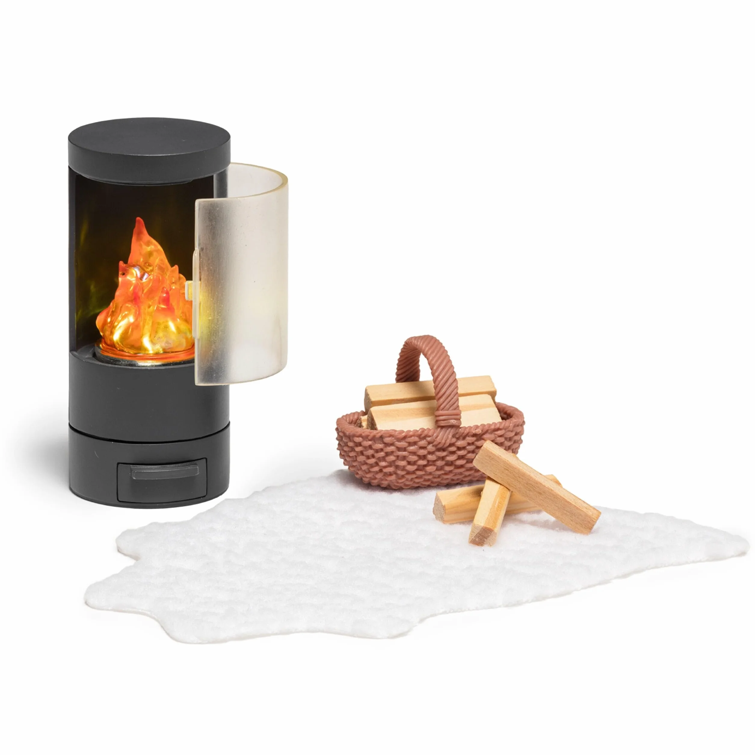 Lundby Domek dla lalek – miniaturowy kominek meble dla lalek z oświetleniem LED – zestaw mebli do domku dla lalek – do salonu – akcesoria – lalki 11 cm 1:18