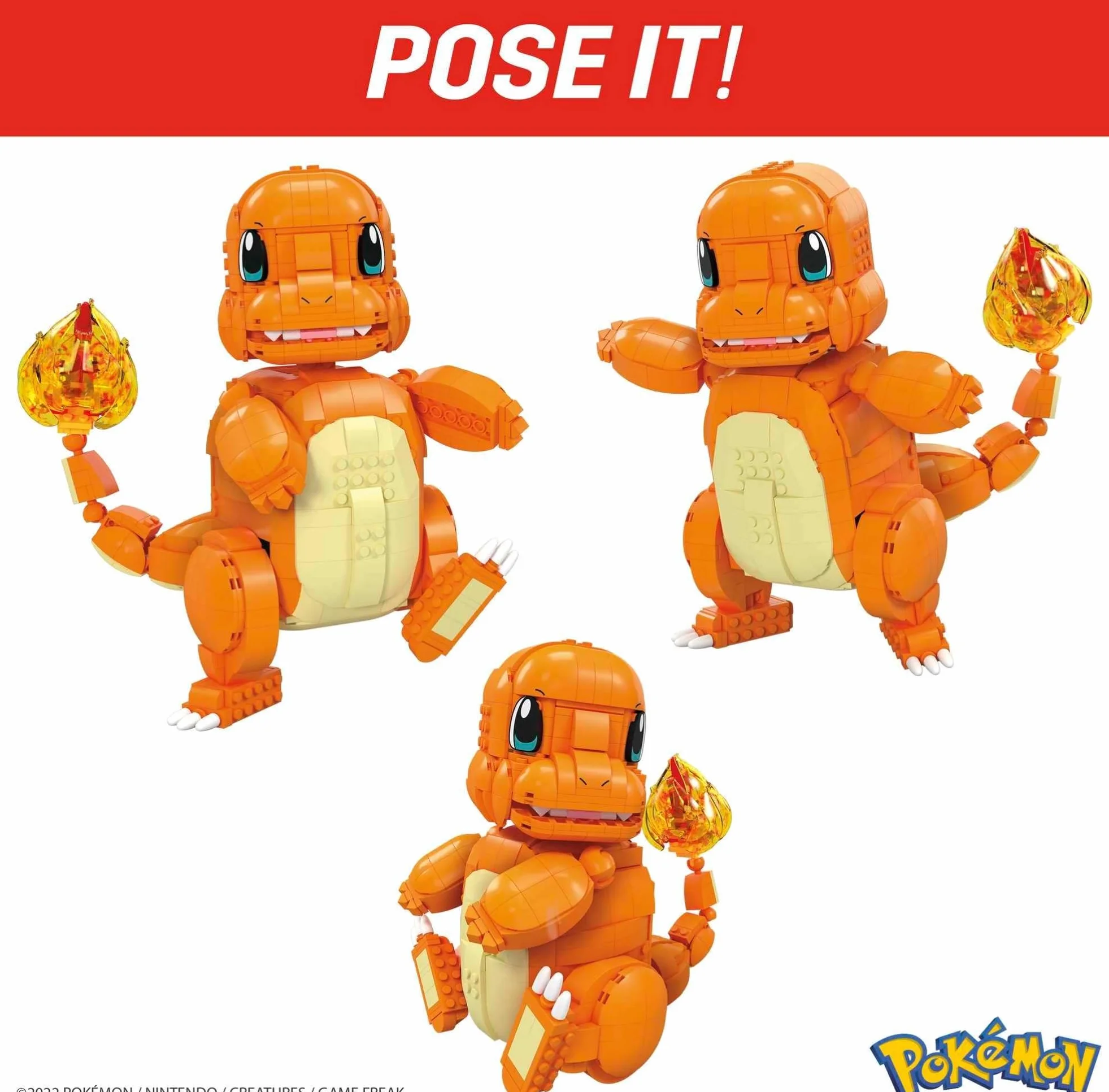 MEGA Pokémon Duża figurka Charmander, zestaw konstrukcyjny z 750 elementami i Pokéballem, zestaw prezentowy dla dzieci od 10 roku życia, HHL13