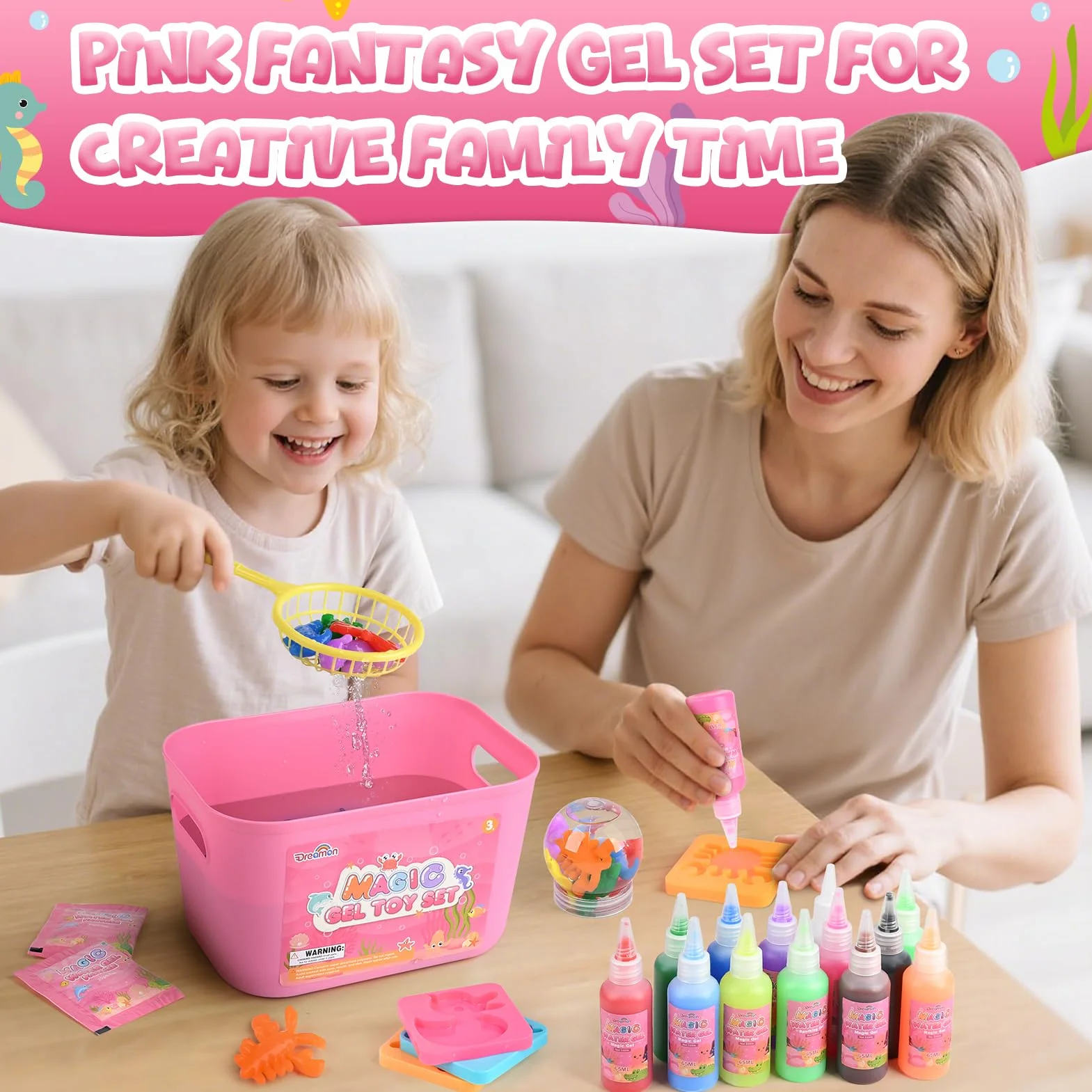 Dreamon Magic Gel Water Kit, 53 szt. "zrób to sam" 3D Aqua Gelz zabawka w 22 kolorach i 16 formach, Aqua Fairy kreatywny zestaw dla dzieci od 3+, prezent na urodziny, Boże Narodzenie dla dziewczynek