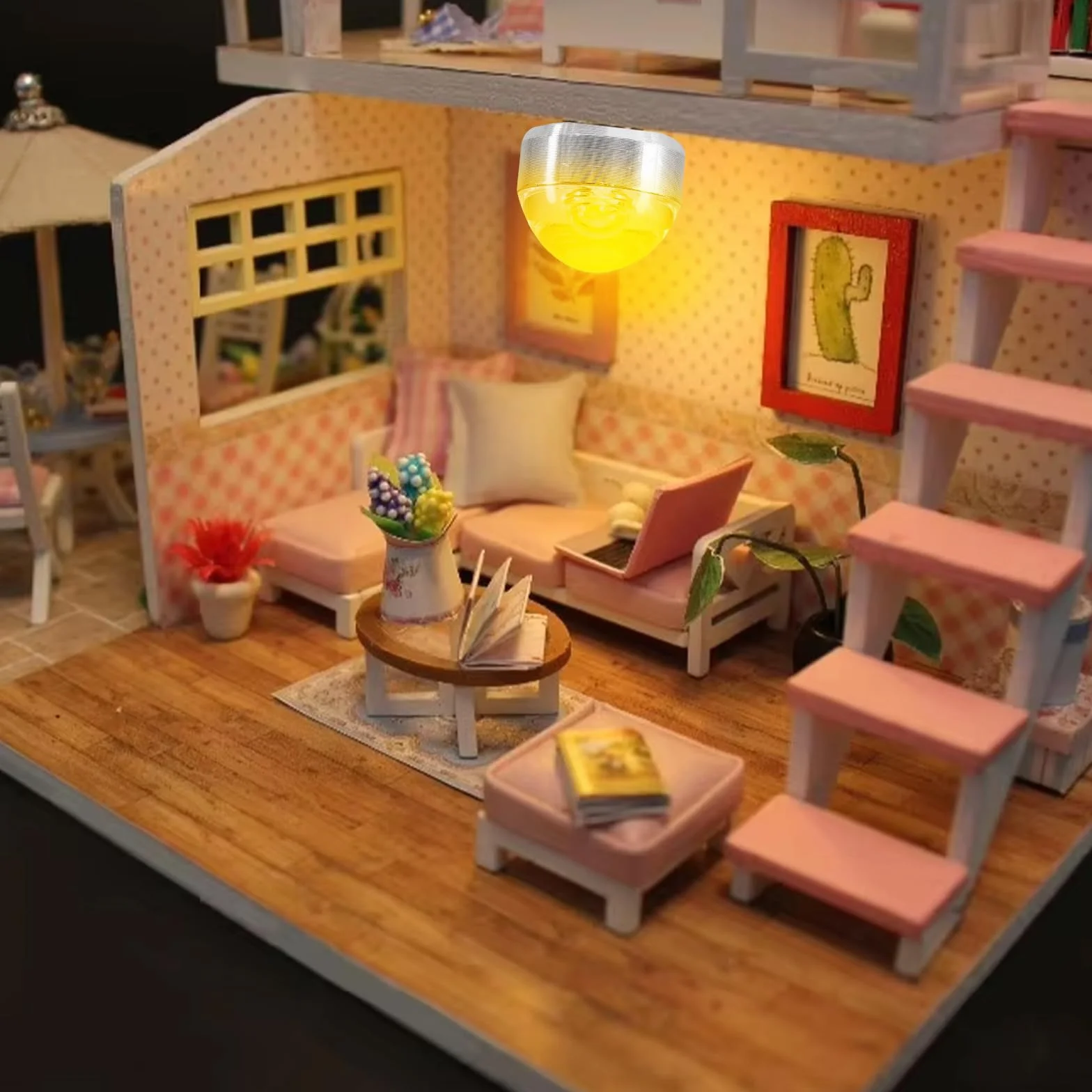 Miniaturowe lampy LED do domków dla lalek, mini lampki z uchwytem na baterie AA (ciepła biel)