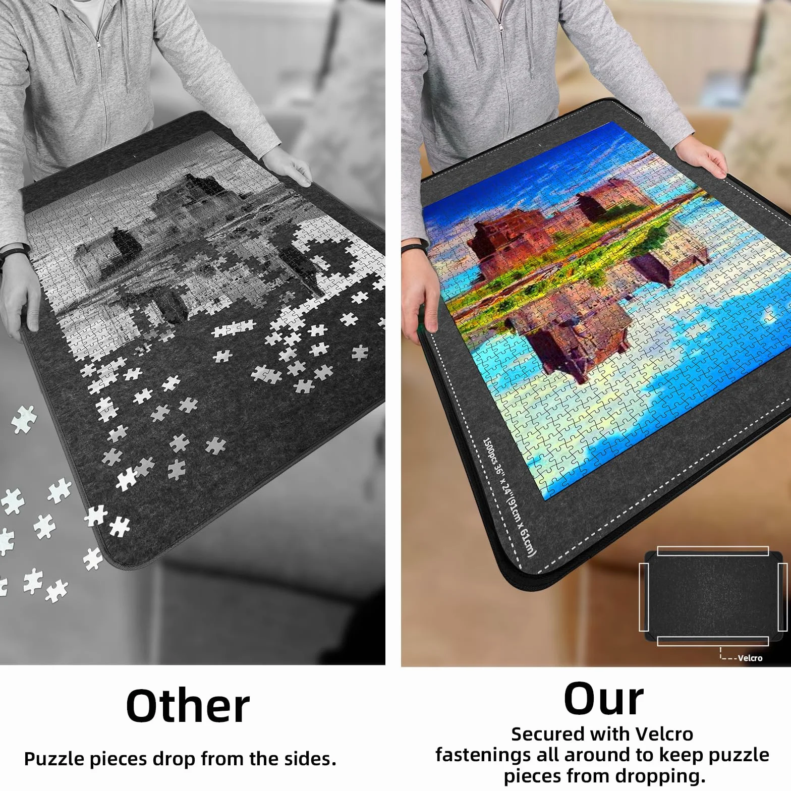 MOZOOSON Tablica puzzli na 2000 elementów, akcesoria do puzzli, 105 x 80 cm, 8 tacek do sortowania i 1 pokrowiec