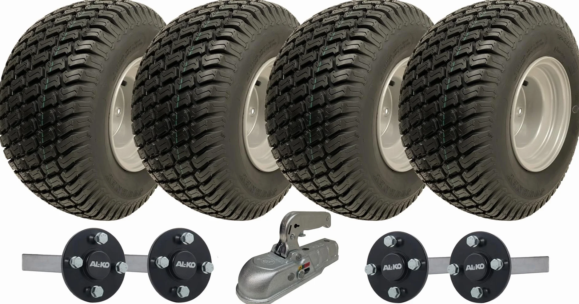 18 x 8,50-8 dwuosiowy zestaw przyczep ATV koła, piasta AKLO i osie końcowe + zaczep 1500 kg