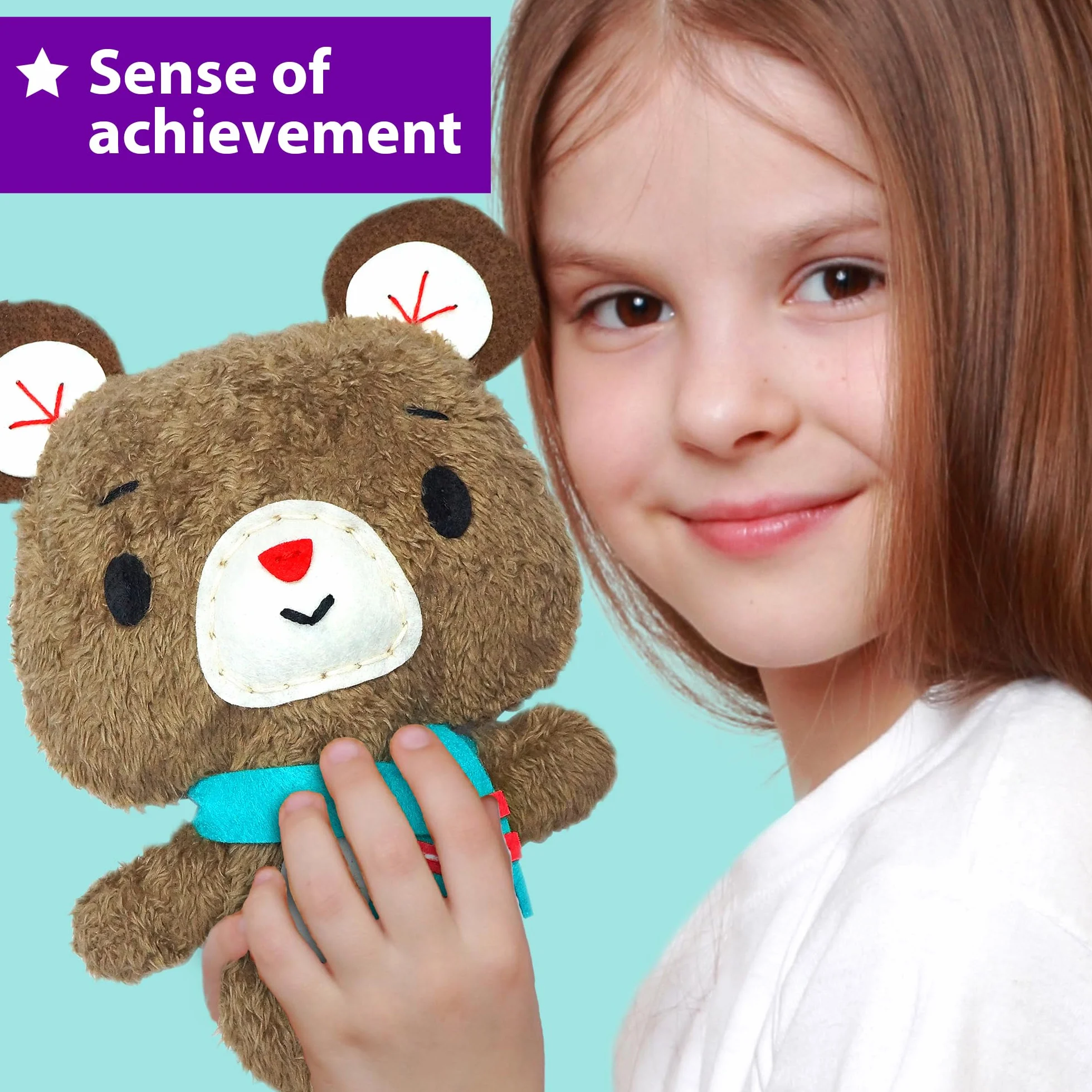 Zestaw do szycia KraFun Kids dla początkujących i rzemieślników, zawiera 3 pluszowe lalki, instrukcje i filc, hafty - Teddy & Friends