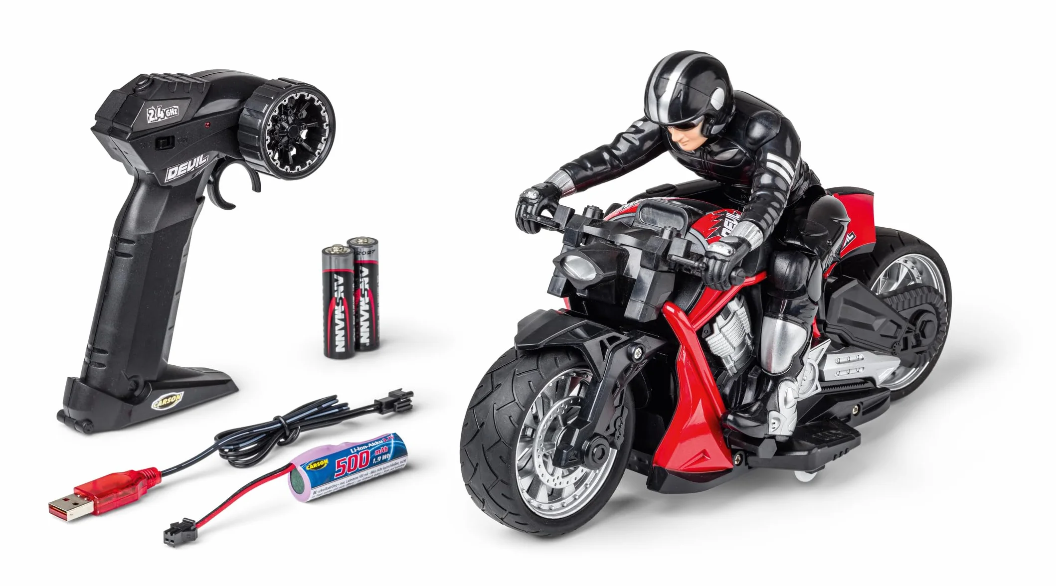 Carson 500404281 RC Devil Bike 100% RTR czerwony - zdalnie sterowany motocykl, 50 minut jazdy, rower RC, prezent dla dzieci