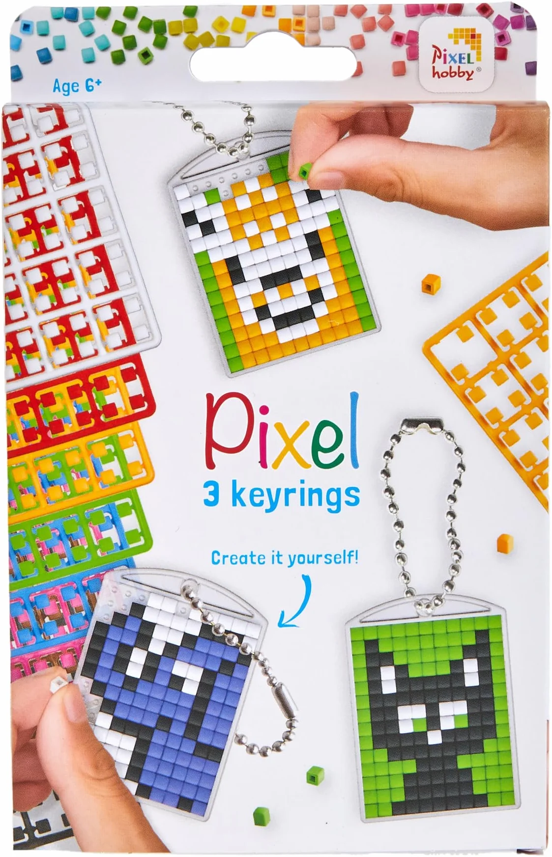 Pixel P20130 Medalion mozaikowy zwierzęta, brelok dla dzieci do samodzielnego zaprojektowania, prosty system wtykowy z małymi kamieniami z bioplastiku, bez prasowania i klejenia