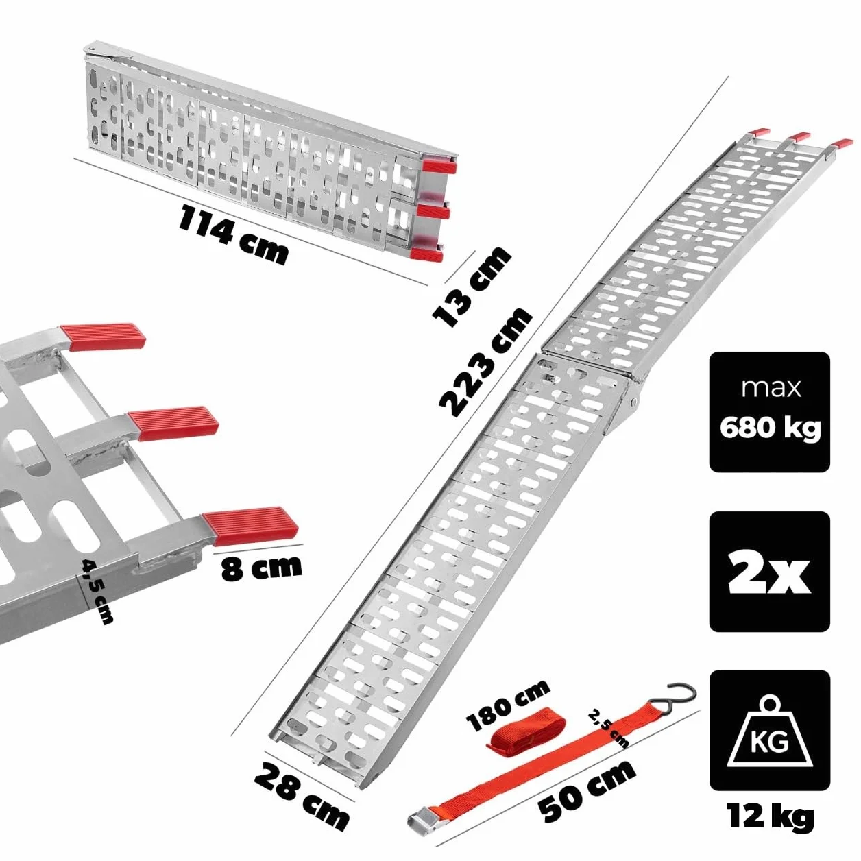 KADAX Składane rampy najazdowe aluminiowe 680 kg 2 sztuki do przyczep motocykli quadów kosiarek