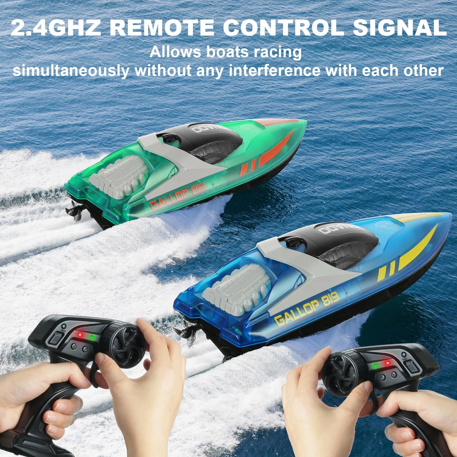 HOTUT Zdalnie sterowana łódź, Speedboat, 15+ km/h RC, łodzie wyścigowe 2,4 GHz z diodami LED, regulowany akumulator Speedboot 1200 mAh, dla dorosłych i dzieci od 14 lat