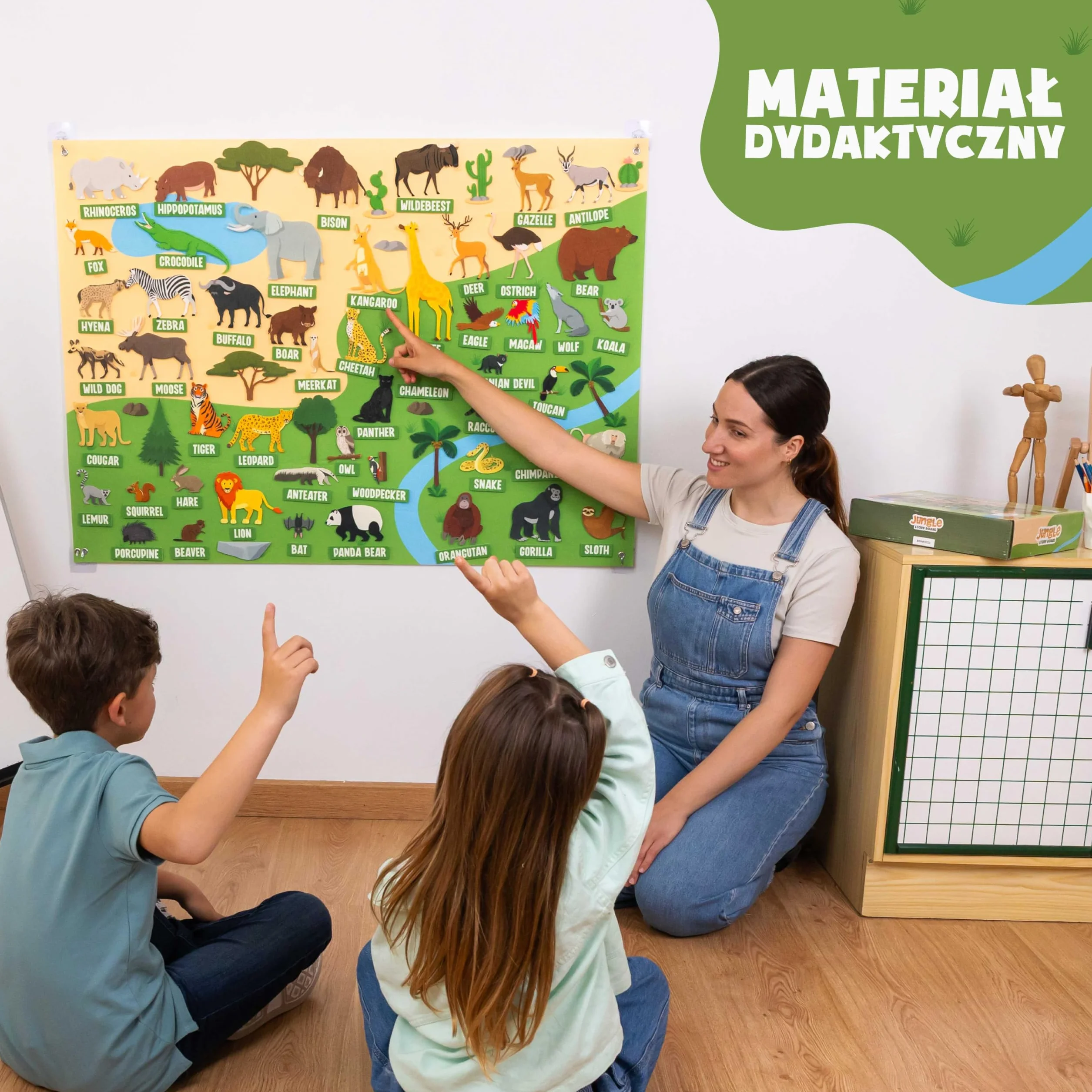 BONNYCO Tablica Filcowa z 116 Figurkami Zwierząt Dżungli. Zabawki Montessori, Prezenty Urodzinowe dla Dzieci w Wieku 3-8 Lat. Panel Sensoryczny dla Autystów, Edukacyjne Materiały