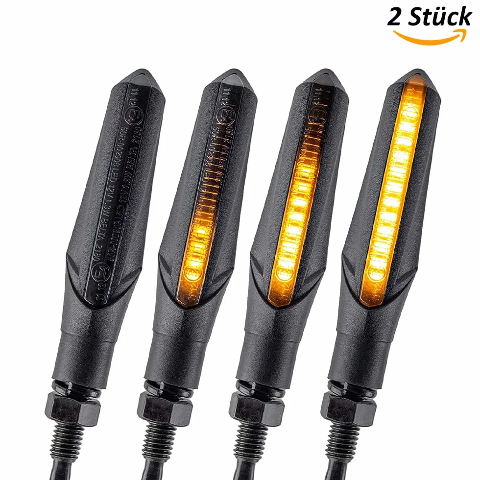 SimdaPro 2 szt. kierunkowskaz LED z certyfikatem E, z przekaźnikiem, sekwencyjny kierunkowskaz do motocykla ze znakiem kontrolnym, wodoodporny, czarny, 12 V, minikierunkowskaz