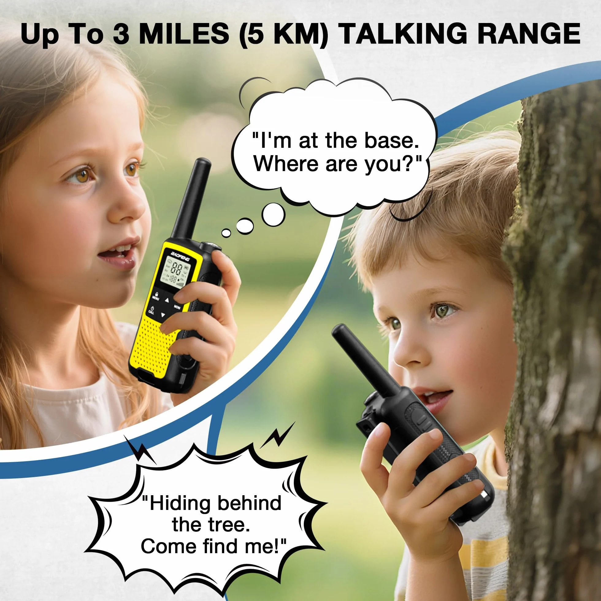 Baofeng BF-33C Walkie Talkie PMR446 dla dzieci, radiotelefony dalekiego zasięgu z ładowalnym akumulatorem, ładowanie USB-C, 16 kanałów, VOX, podwójne nasłuchiwanie, do zabawy na świeżym powietrzu i