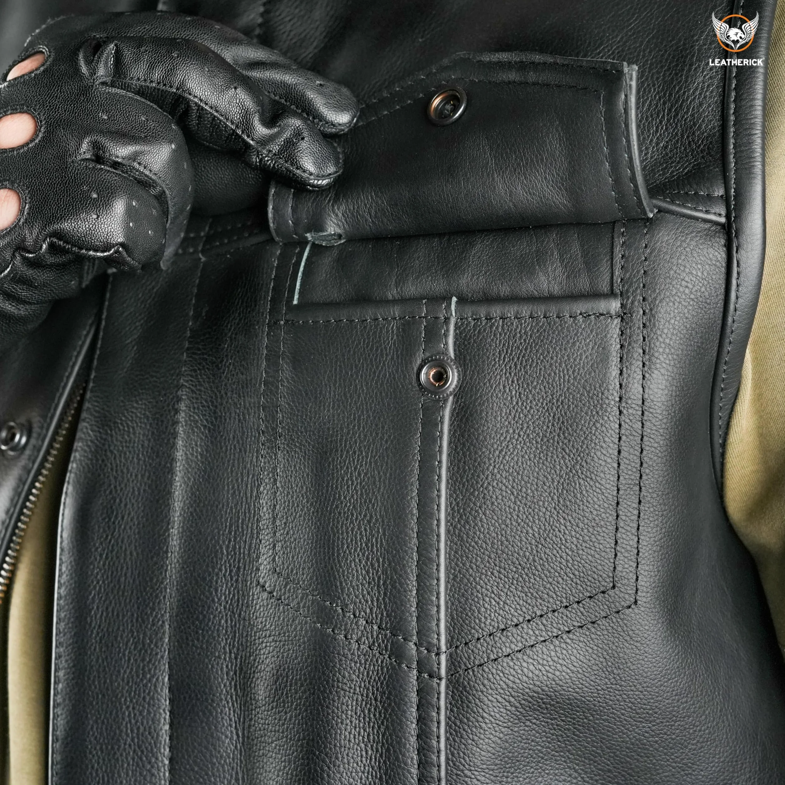 Leatherick Męskie czarne kamizelki motocyklowe SOA Club Paisley Satin Liner Skórzane