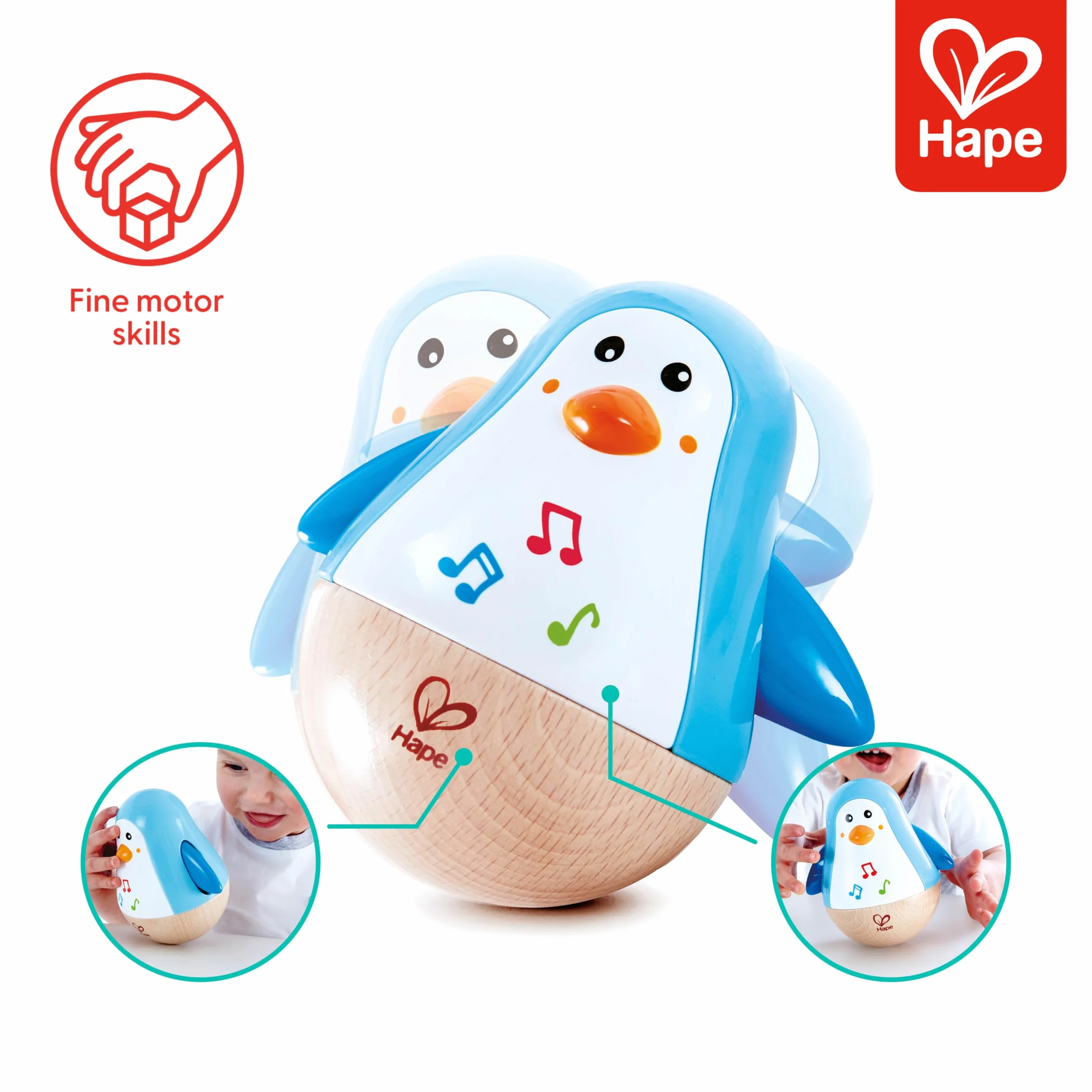 Hape Penguin Musical Wobbler, Colourful Wobbling Melody, Roly-Poly Toy for Kids 6 Months+