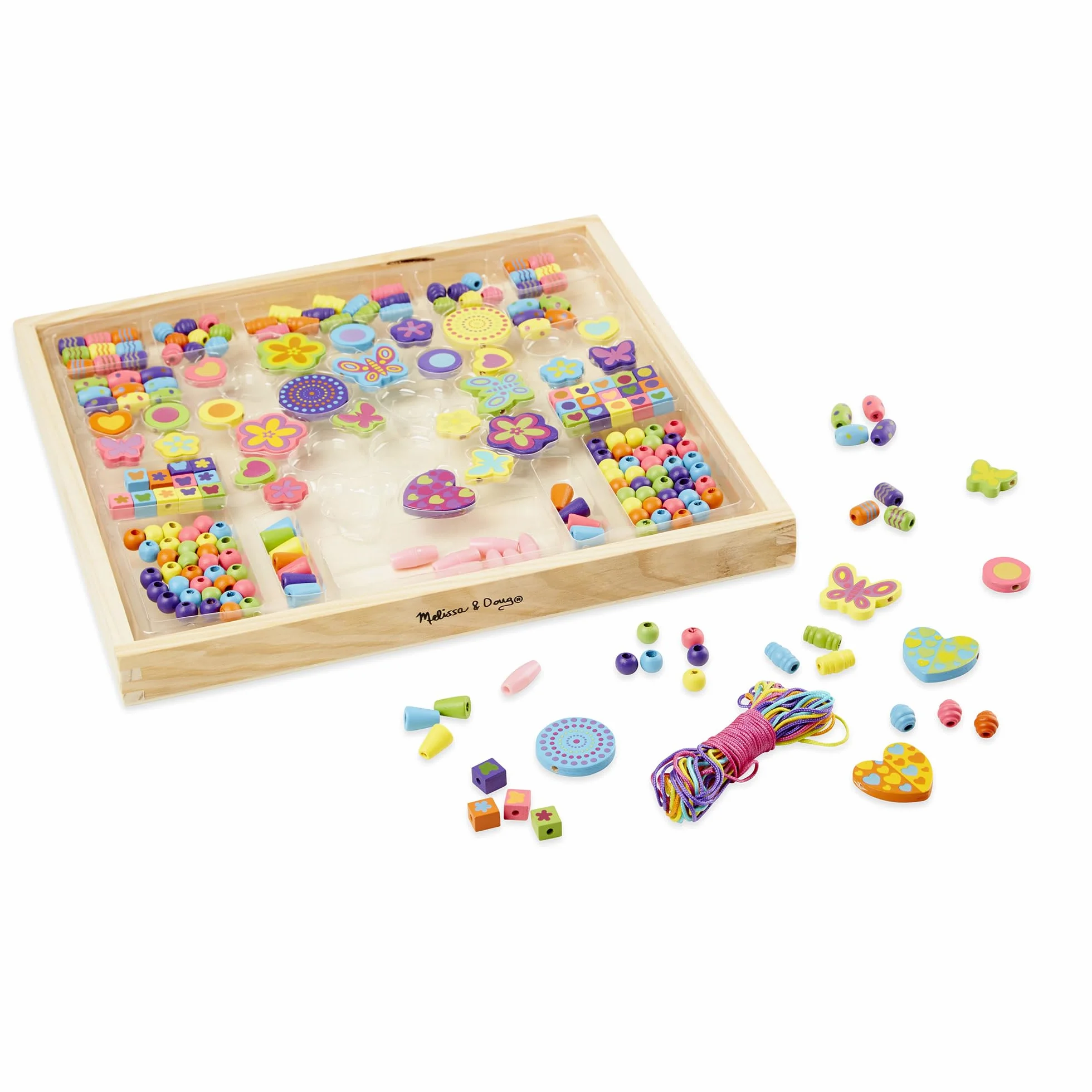 Melissa & Doug Drewniany Zestaw Koralików | Zabawa kreatywna| Zestaw koralików do robienia biżuterii| Drewniane koraliki dla dzieci w wieku 3 4 5 6 lat | Prezent dla chłopca lub dziewczynki
