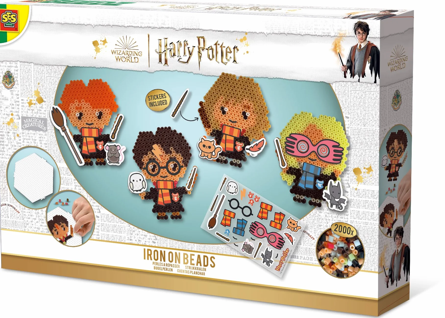 SES Creative 9345 postacie z Harry'ego Pottera, Iron Kids z 2000 PVC, wolny od PCW, zestaw do majsterkowania z koralikami, tablicą pegboardową i naklejkami, wiele