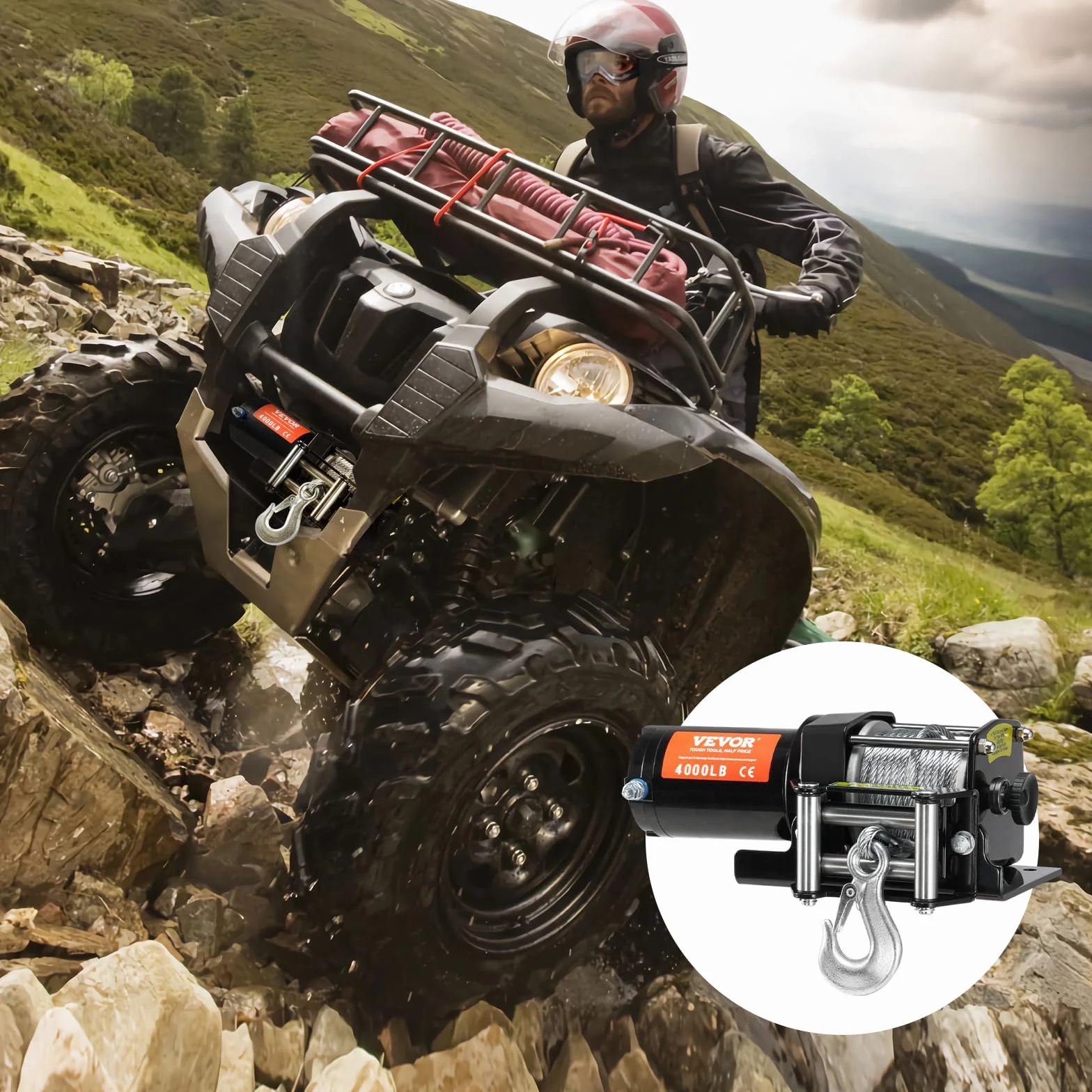 VEVOR Wciągarka elektryczna 1814 kg 12 V DC ATV/UTV z liną stalową 11.9 m Bezprzewodowy pilot