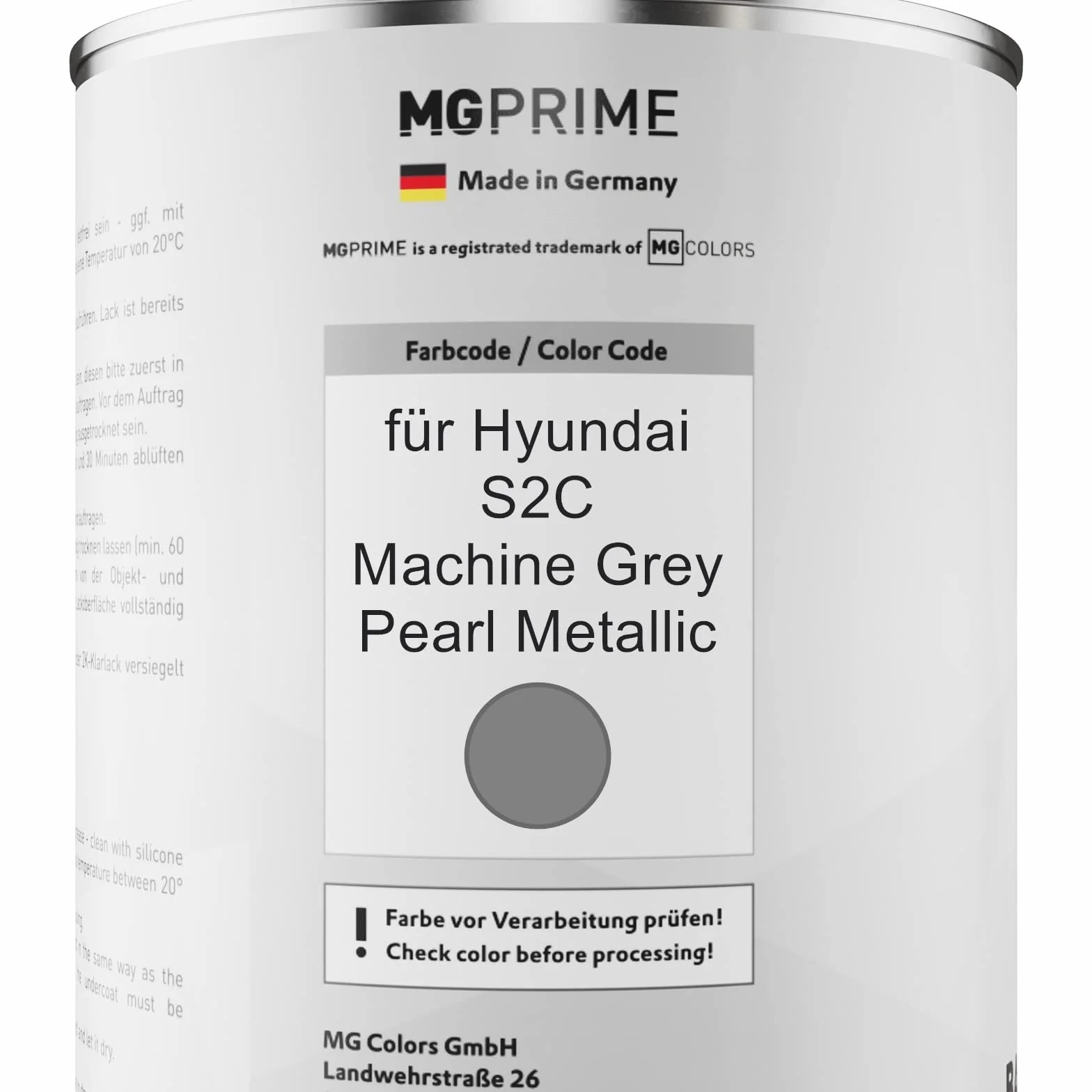 MG PRIME Lakier samochodowy Zestaw puszek dla Hyundai S2C Machine Grey Pearl Metallic Lakier bazowy 2K Utwardzacz do lakieru bezbarwnego gotowy do natrysku 2,5L