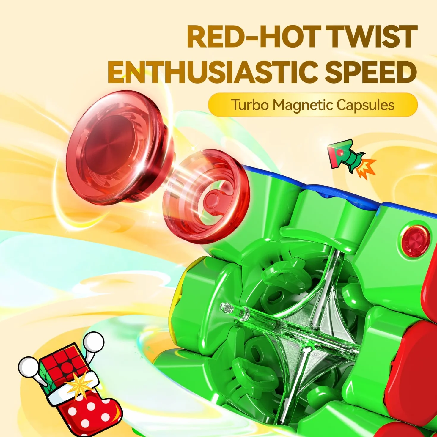 GAN 356 ME edycja bożonarodzeniowa, Magnetyczna Kostka Prędkości 3 x 3, Idealna Dla Dzieci Dorosłych, GES Pro+ 48 Magnesów, Speed Cube, Zabawki puzzle Dzieci Dorosłych, Ulepszona wersja GAN 356 ME