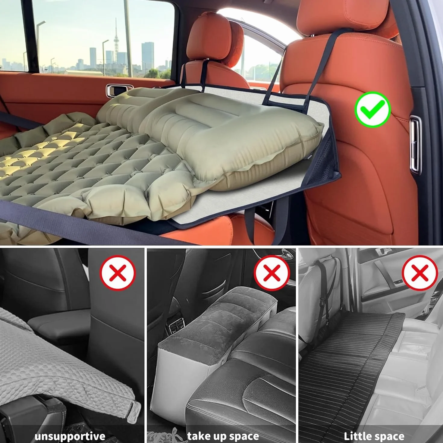 EULANT Mostek na tylne siedzenie samochodu, wsparcie materaca, przedłużacz, do model Y/Model 3, jasnoszary