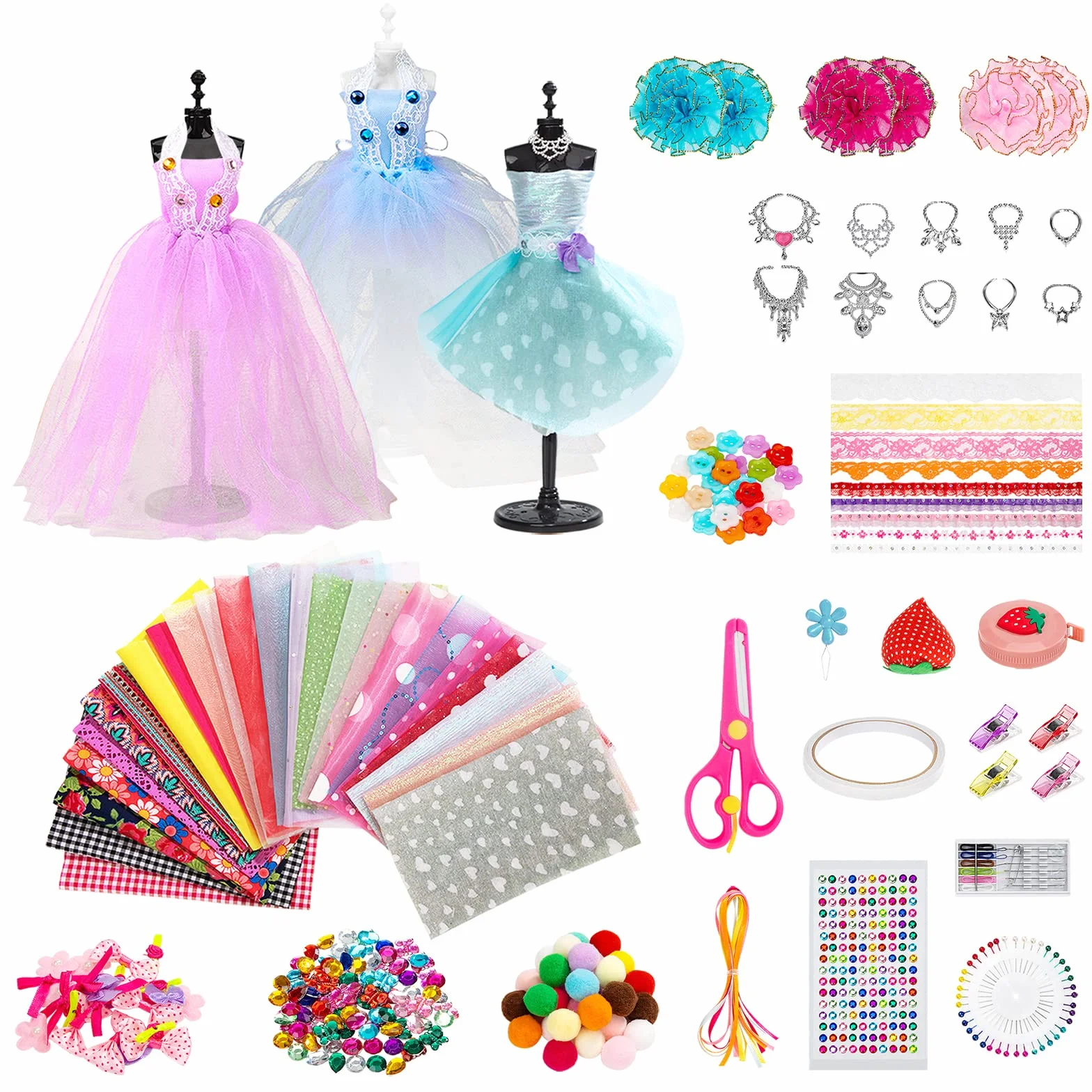 Wisplye Fashion Design Kit, kreatywny zestaw do realizacji projektów związanych z modą dla dziewczynek zawierający 3 manekiny, zestaw do szycia na pokaz mody dla dzieci, prezent urodzinowy dla dzieci